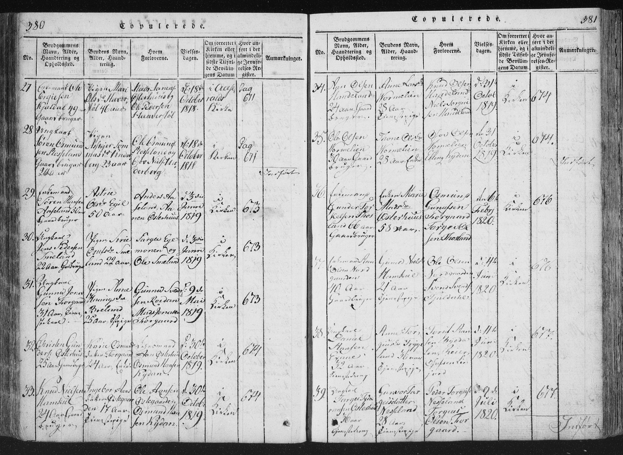 Åseral sokneprestkontor, SAK/1111-0051/F/Fa/L0001: Parish register (official) no. A 1, 1815-1853, p. 380-381