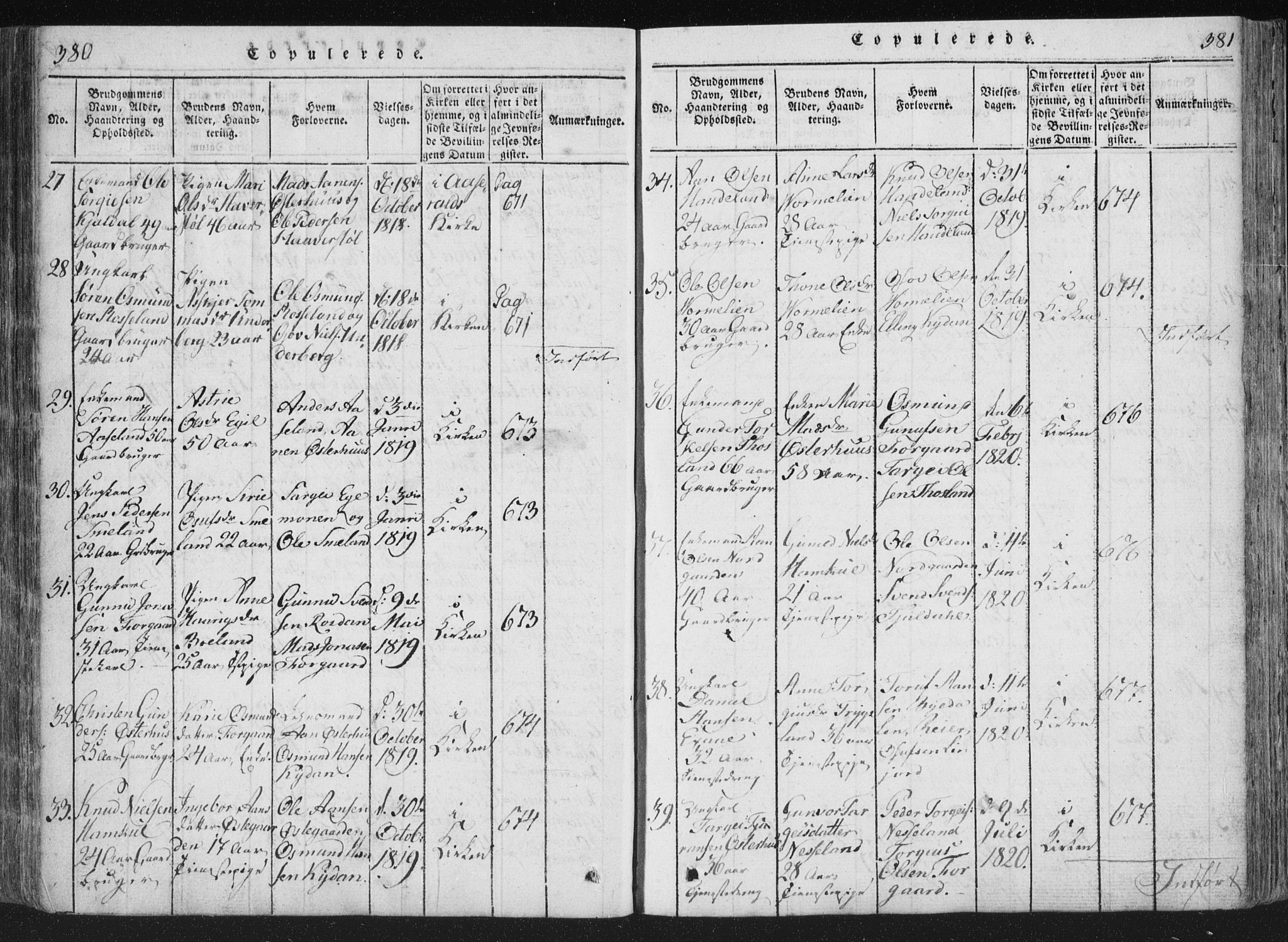 Åseral sokneprestkontor, AV/SAK-1111-0051/F/Fa/L0001: Parish register (official) no. A 1, 1815-1853, p. 380-381