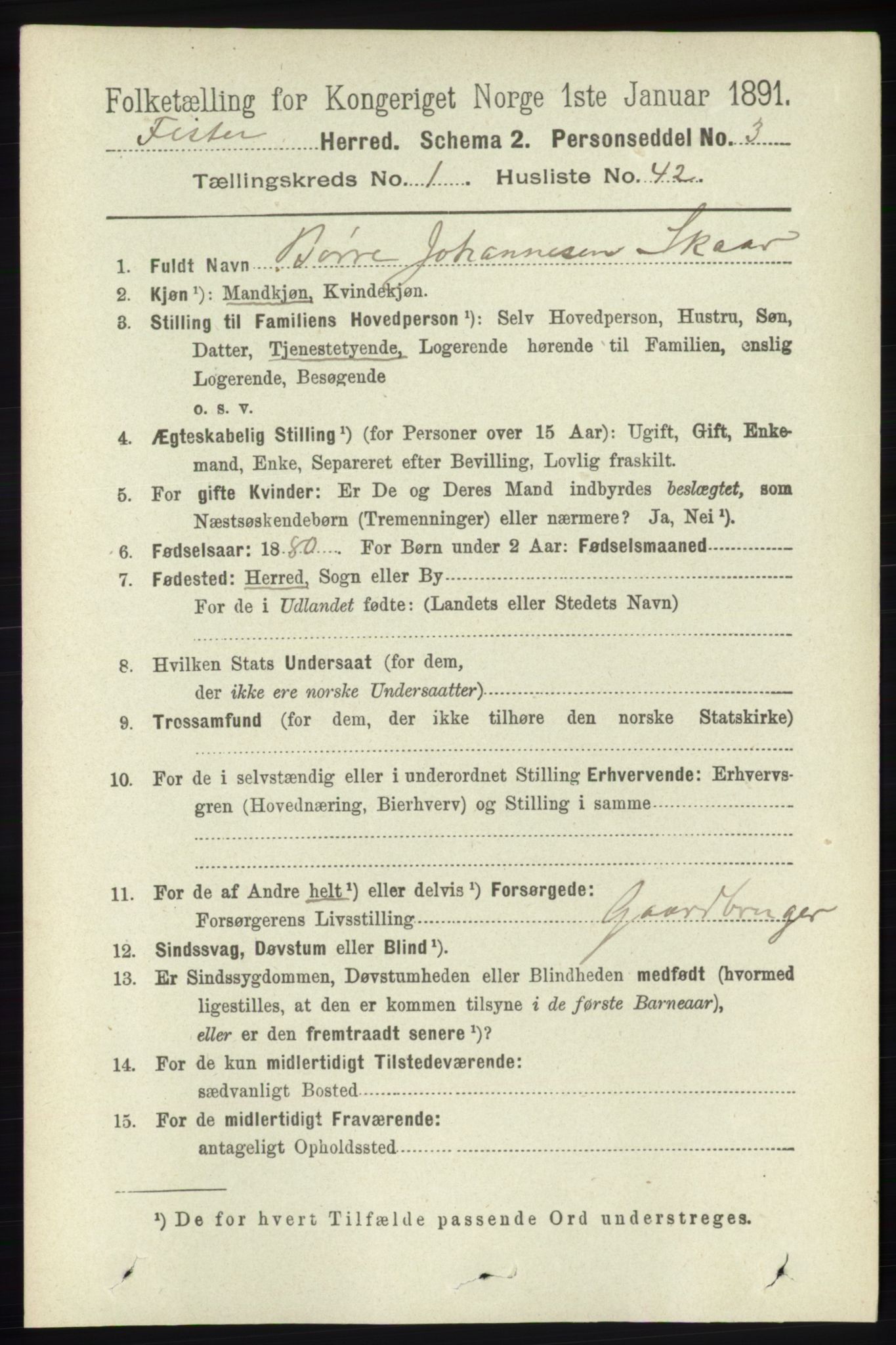 RA, 1891 census for 1132 Fister, 1891, p. 276