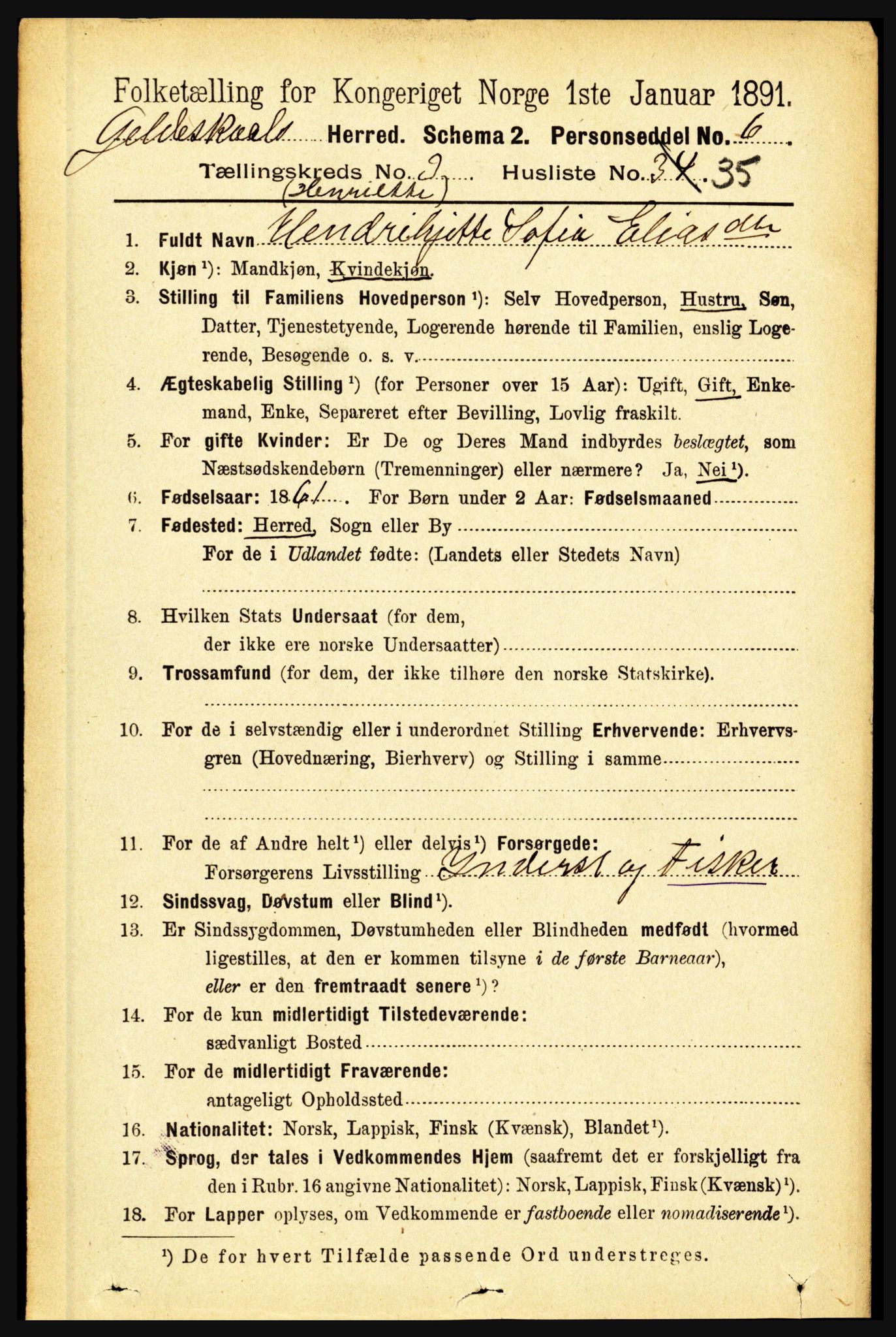 RA, 1891 census for 1838 Gildeskål, 1891, p. 994