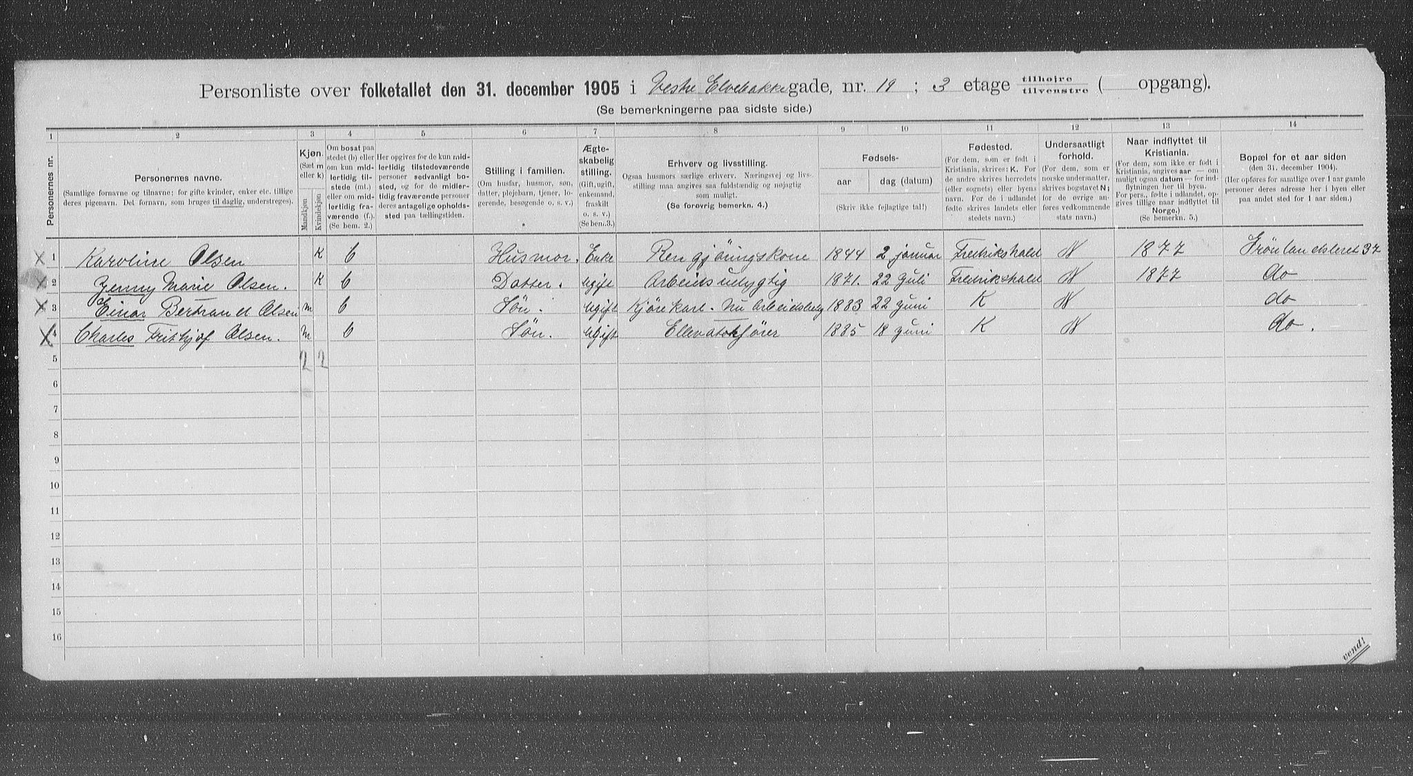 OBA, Municipal Census 1905 for Kristiania, 1905, p. 64452