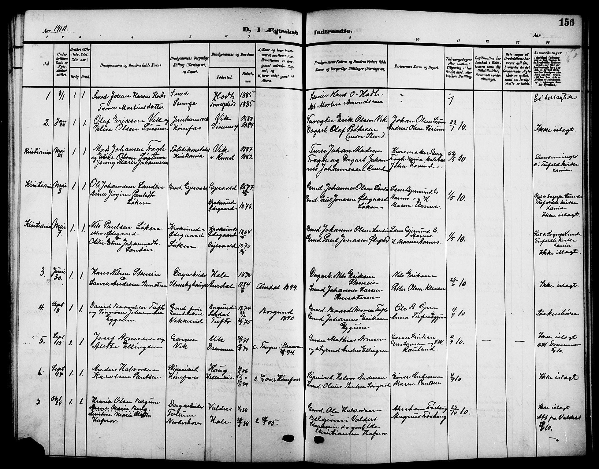 Hole kirkebøker, SAKO/A-228/G/Ga/L0004: Parish register (copy) no. I 4, 1905-1924, p. 156