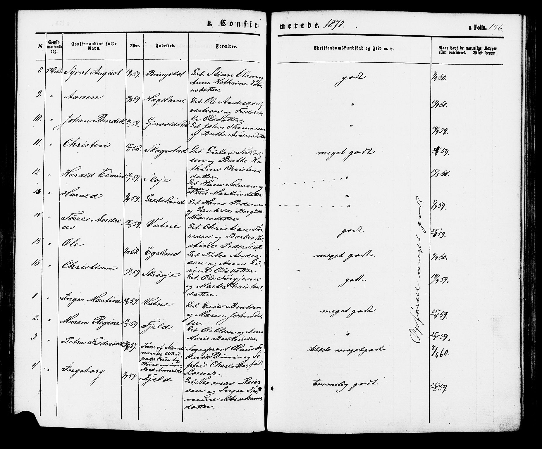 Holum sokneprestkontor, AV/SAK-1111-0022/F/Fa/Faa/L0006: Parish register (official) no. A 6, 1865-1883, p. 146