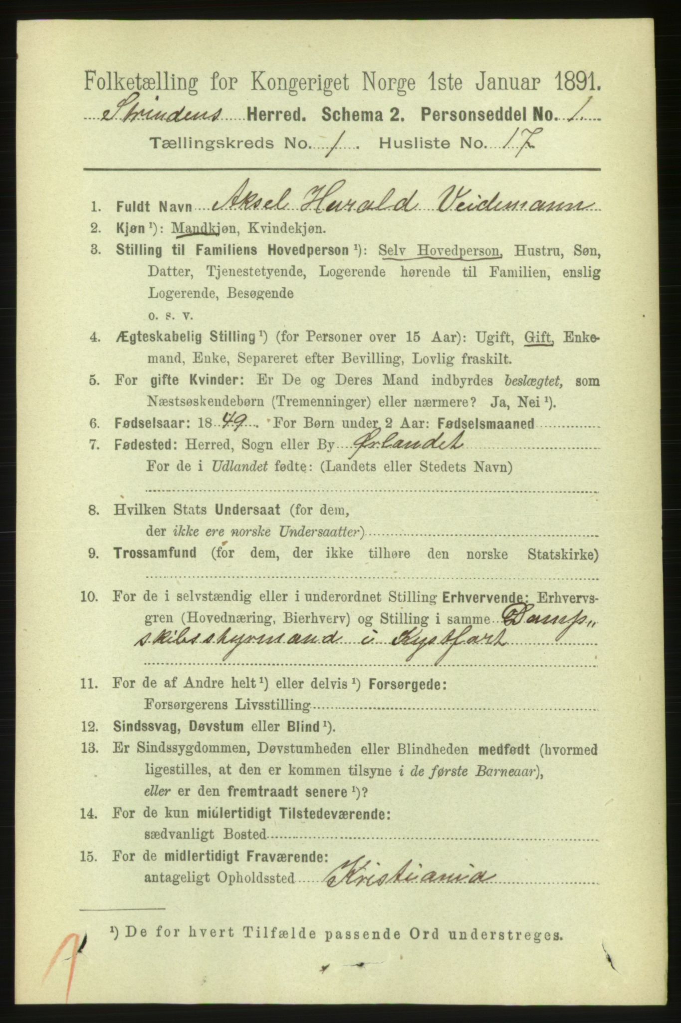 RA, 1891 census for 1660 Strinda, 1891, p. 262