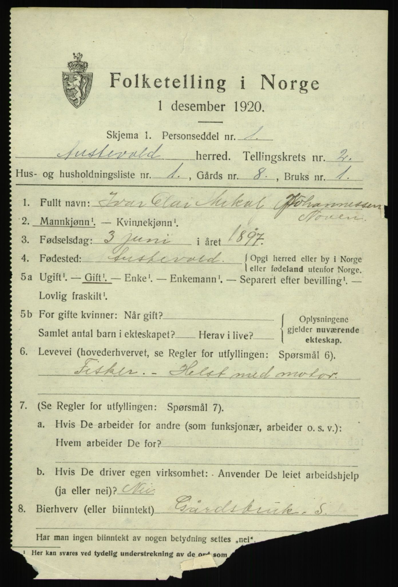 SAB, 1920 census for Austevoll, 1920, p. 1562