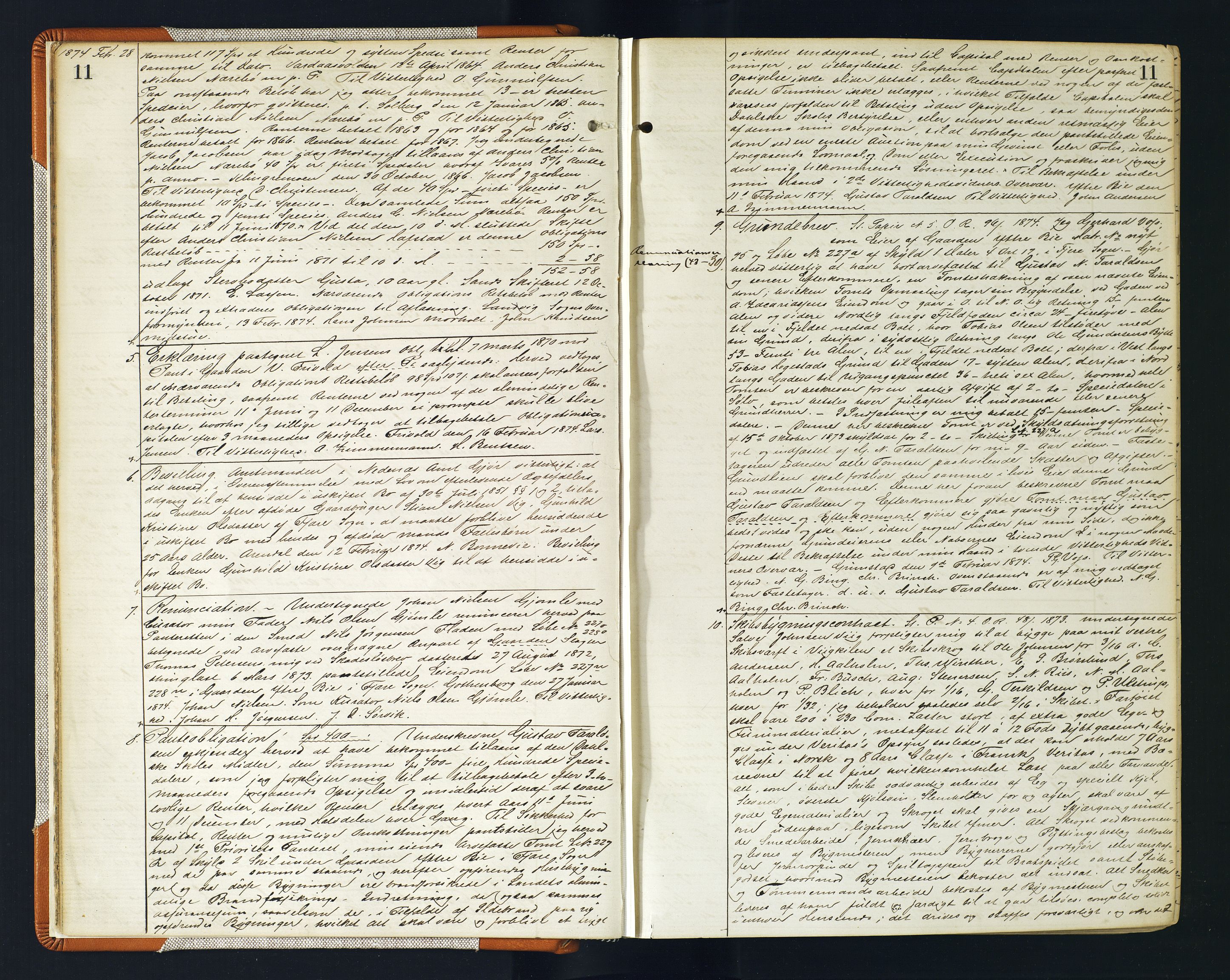 Vestre Nedenes/Sand sorenskriveri, AV/SAK-1221-0010/G/Gb/Gba/L0017: Mortgage book no. 43, 1874-1878, p. 11