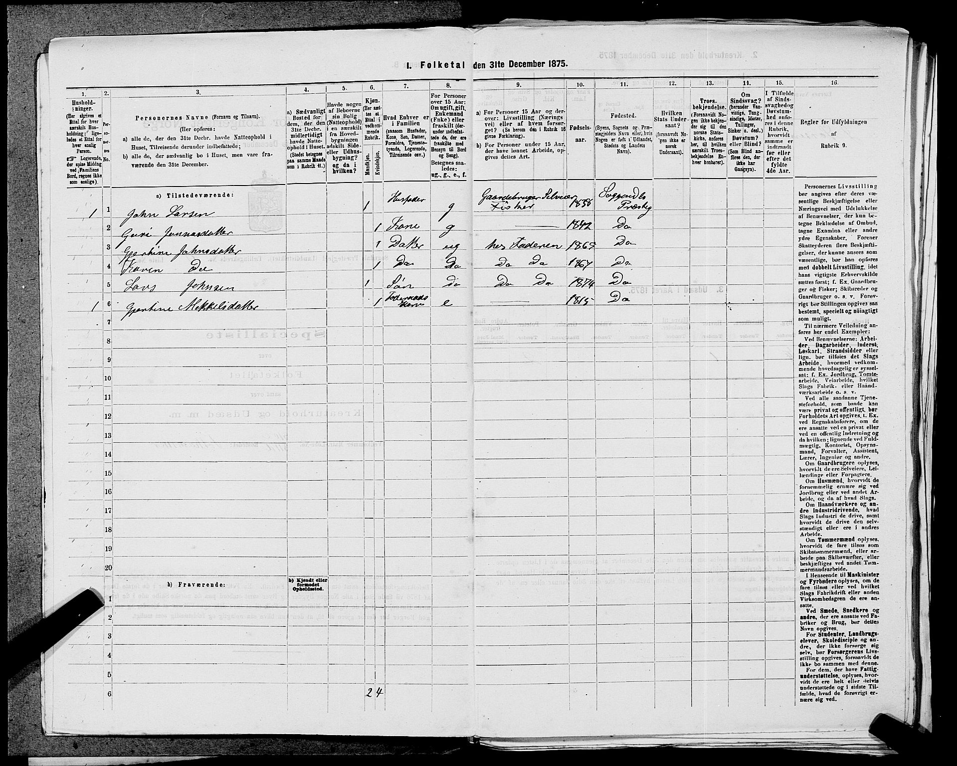 SAST, 1875 census for 1111L Sokndal/Sokndal, 1875, p. 809