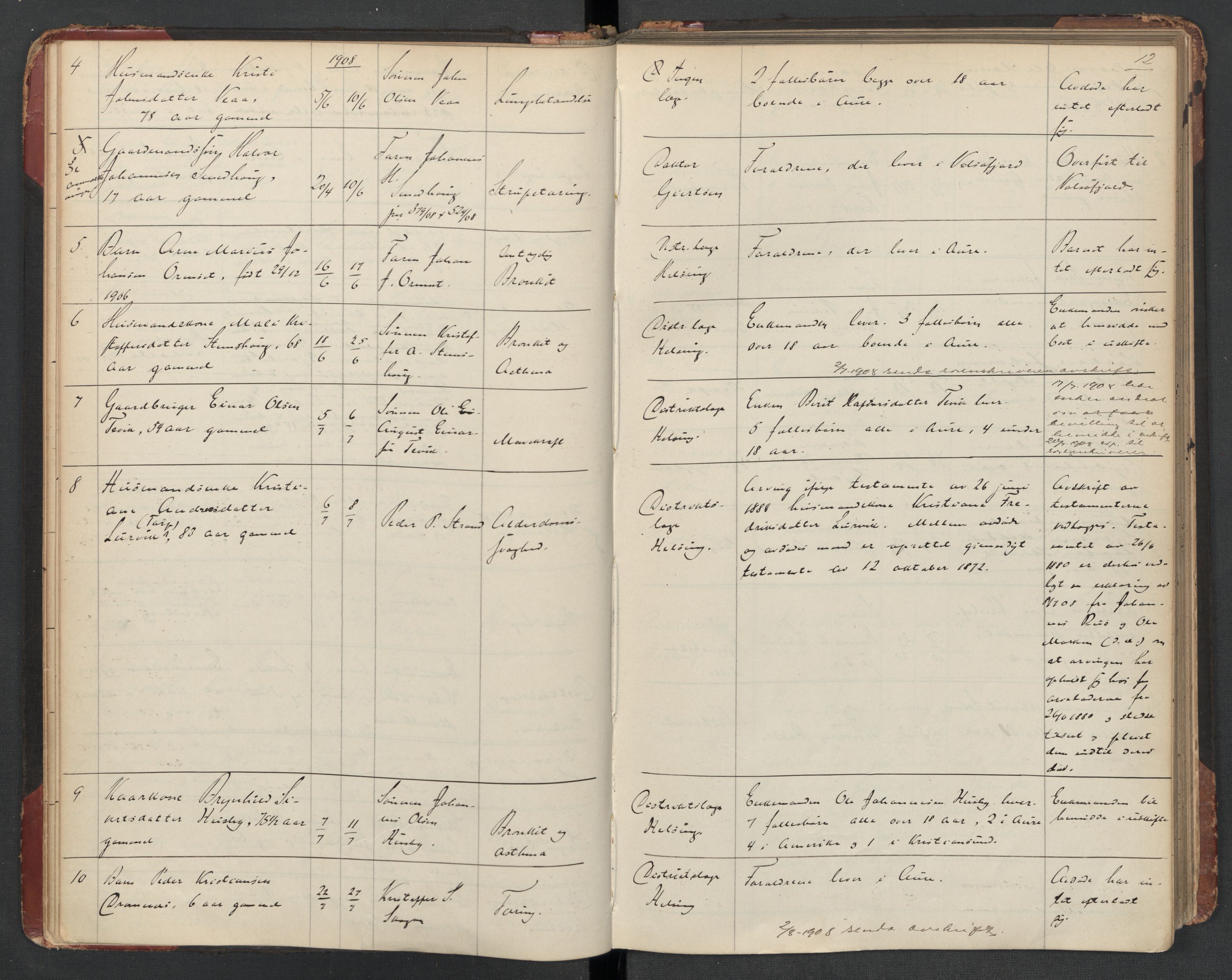 Aure lensmannskontor, SAT/A-1088/1/02/L0003: 2.01.03 Dødsfallsprotokoll, 1906-1926, p. 12