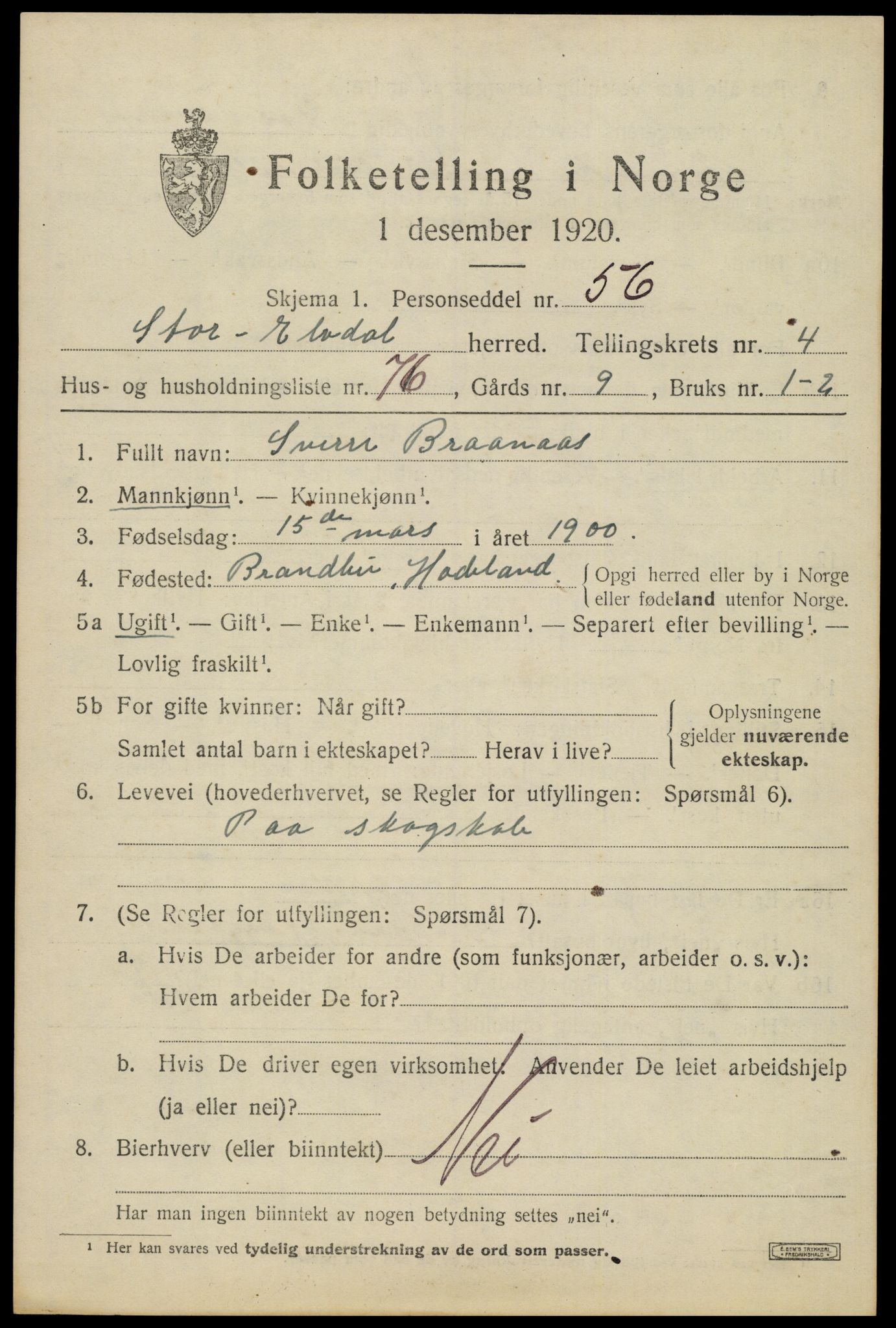 SAH, 1920 census for Stor-Elvdal, 1920, p. 4400