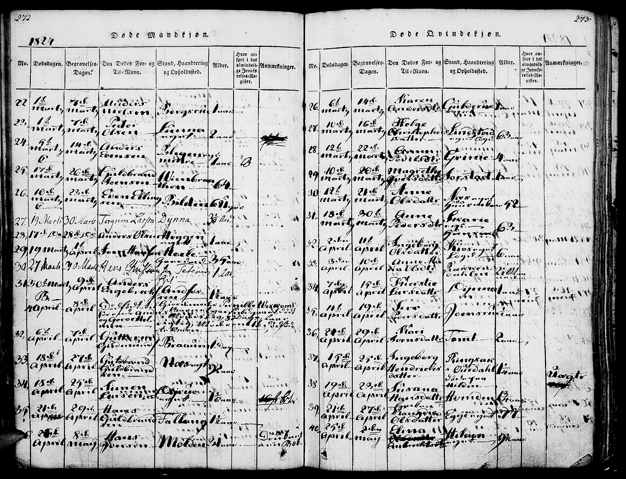 Gran prestekontor, AV/SAH-PREST-112/H/Ha/Haa/L0009: Parish register (official) no. 9, 1815-1824, p. 272-273