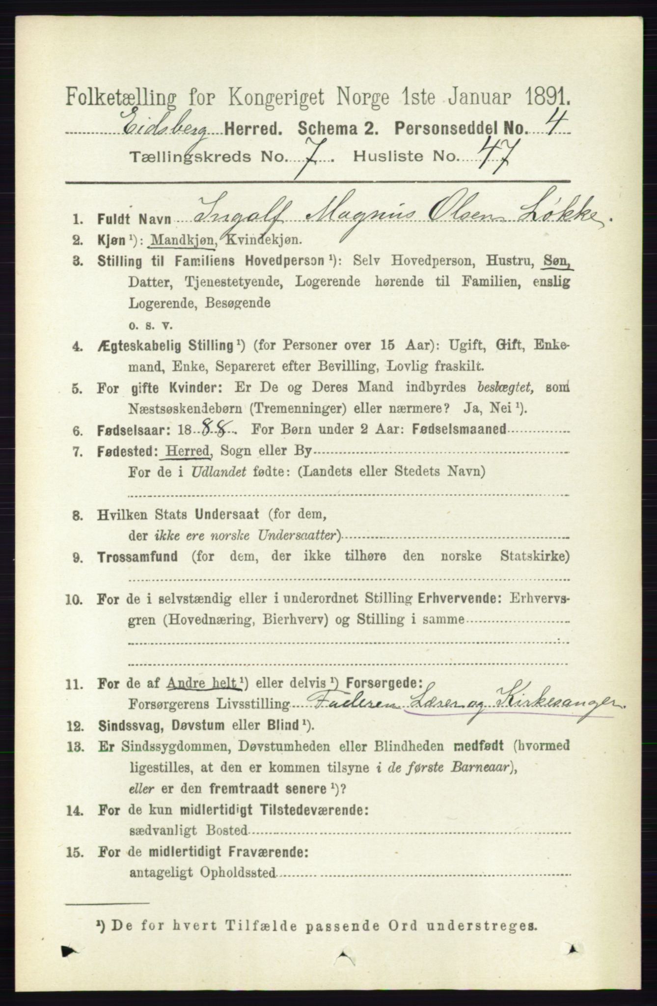 RA, 1891 census for 0125 Eidsberg, 1891, p. 4410