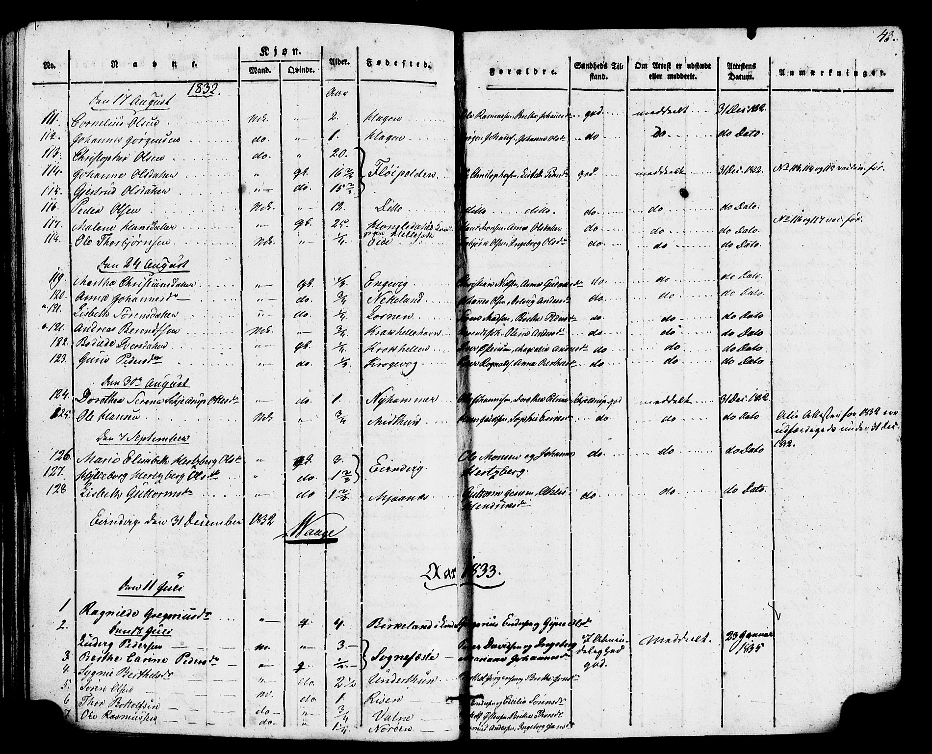 Gulen sokneprestembete, AV/SAB-A-80201/H/Haa/Haaa/L0026: Parish register (official) no. A 26, 1826-1842, p. 43