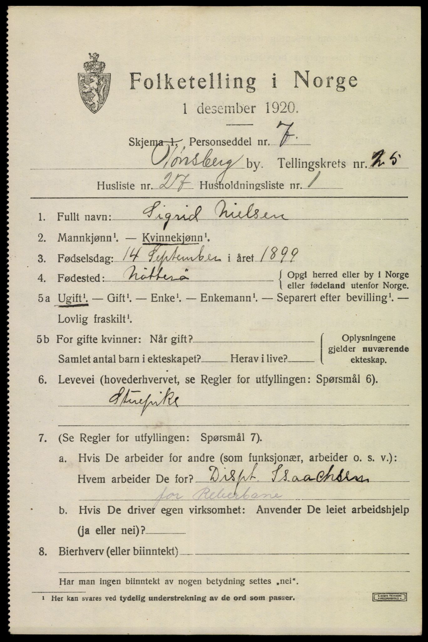 SAKO, 1920 census for Tønsberg, 1920, p. 34985