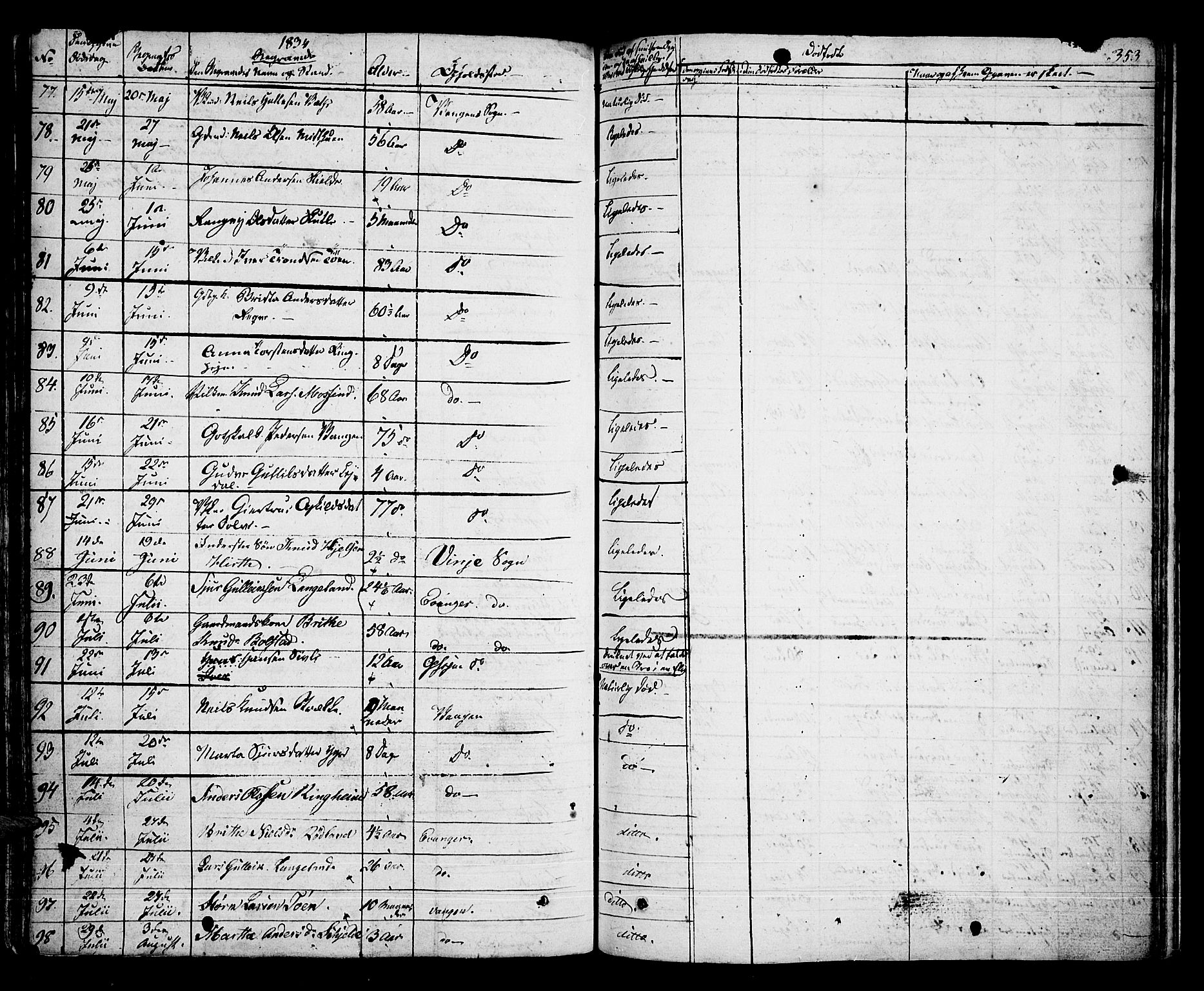 Voss sokneprestembete, AV/SAB-A-79001/H/Haa: Parish register (official) no. A 12, 1823-1837, p. 353