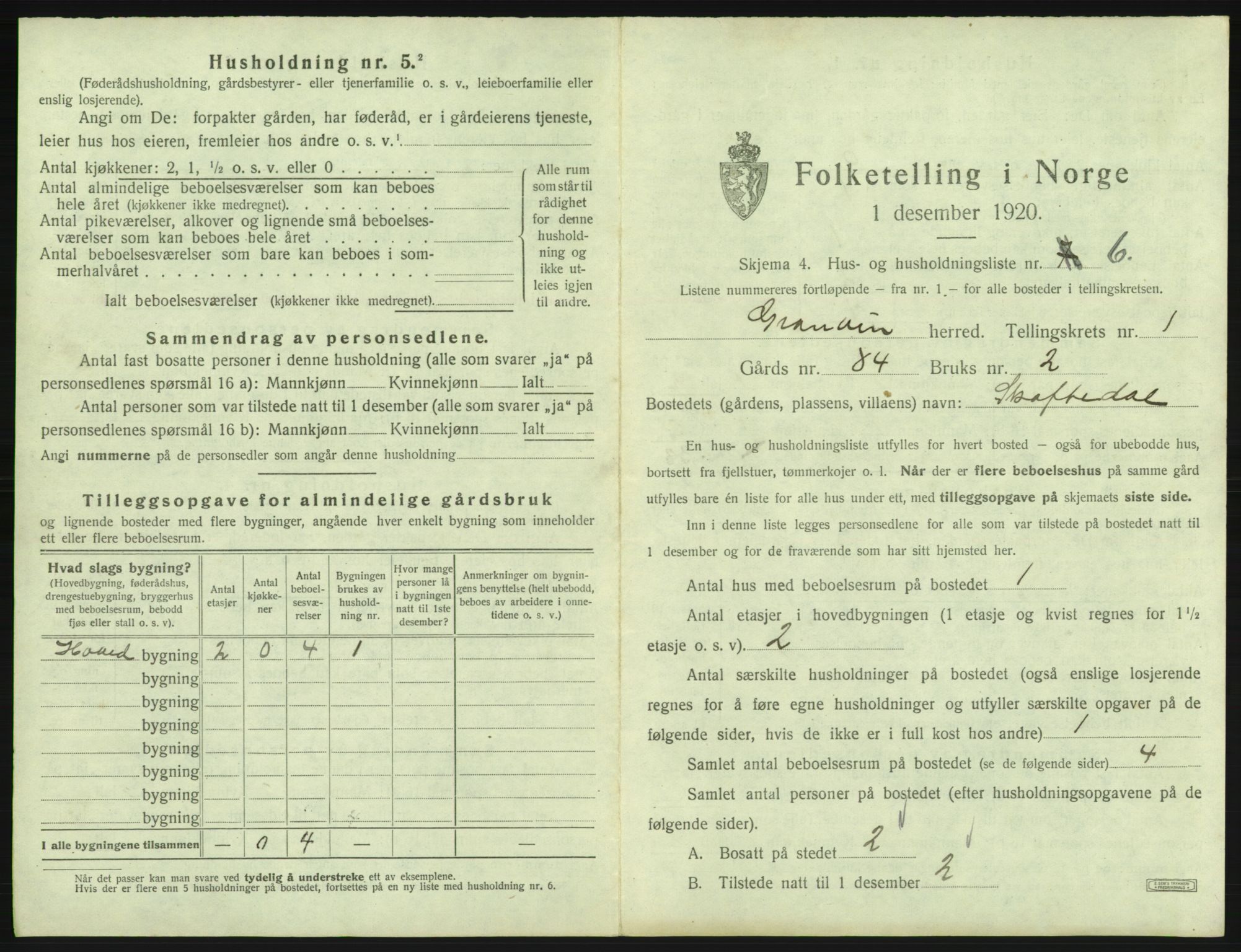 SAB, 1920 census for Granvin, 1920, p. 32