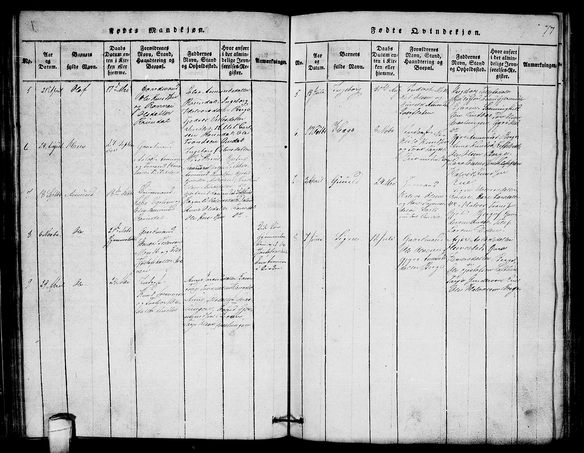 Lårdal kirkebøker, SAKO/A-284/G/Gb/L0001: Parish register (copy) no. II 1, 1815-1865, p. 77