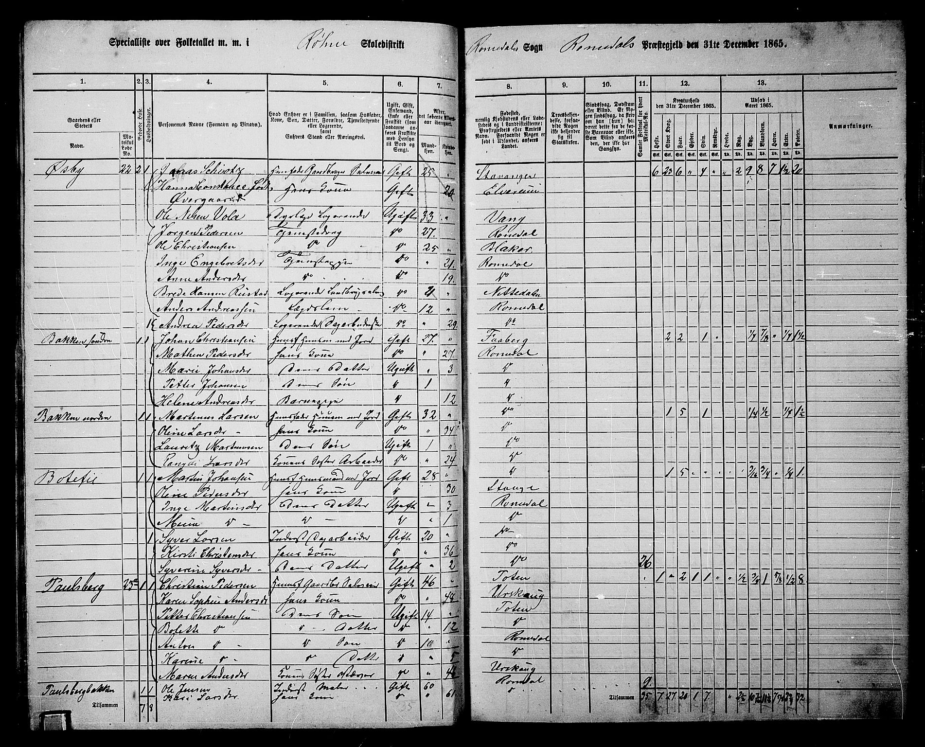 RA, 1865 census for Romedal, 1865, p. 52