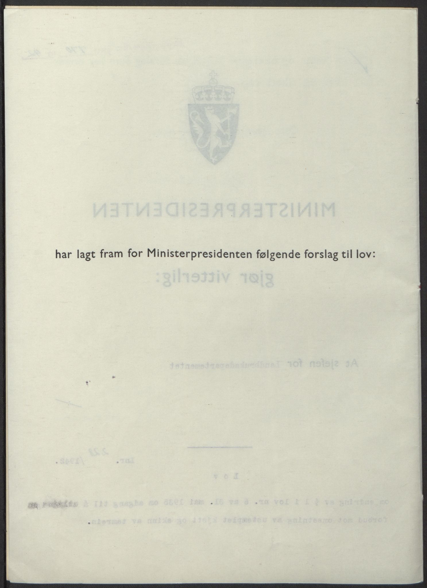 NS-administrasjonen 1940-1945 (Statsrådsekretariatet, de kommisariske statsråder mm), RA/S-4279/D/Db/L0098: Lover II, 1942, p. 555