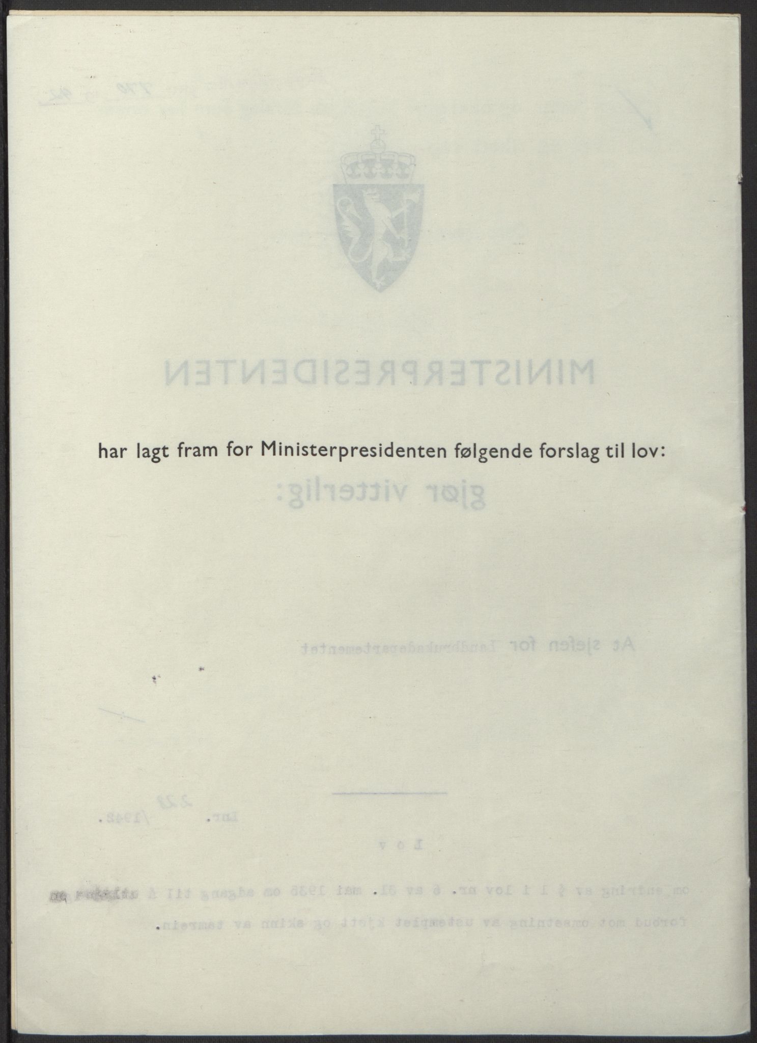 NS-administrasjonen 1940-1945 (Statsrådsekretariatet, de kommisariske statsråder mm), AV/RA-S-4279/D/Db/L0098: Lover II, 1942, p. 555