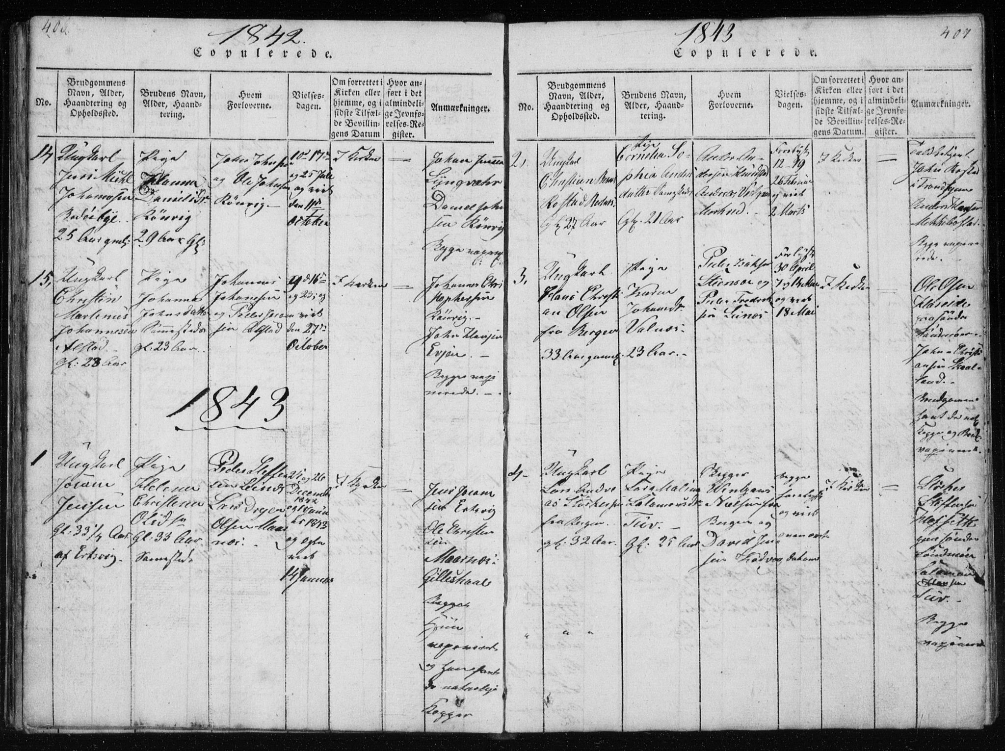 Ministerialprotokoller, klokkerbøker og fødselsregistre - Nordland, SAT/A-1459/801/L0027: Parish register (copy) no. 801C02, 1835-1845, p. 406-407