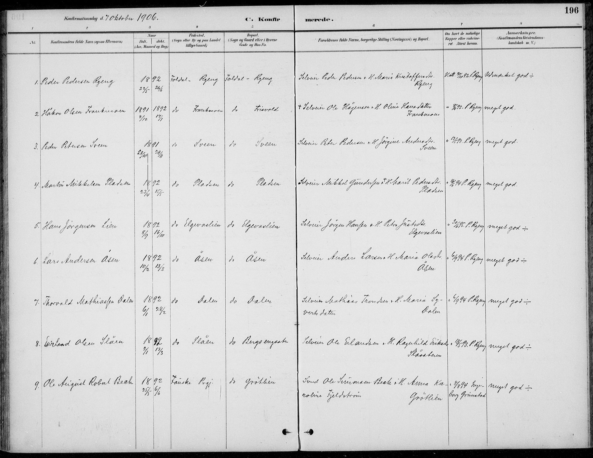 Alvdal prestekontor, SAH/PREST-060/H/Ha/Haa/L0003: Parish register (official) no. 3, 1886-1912, p. 196