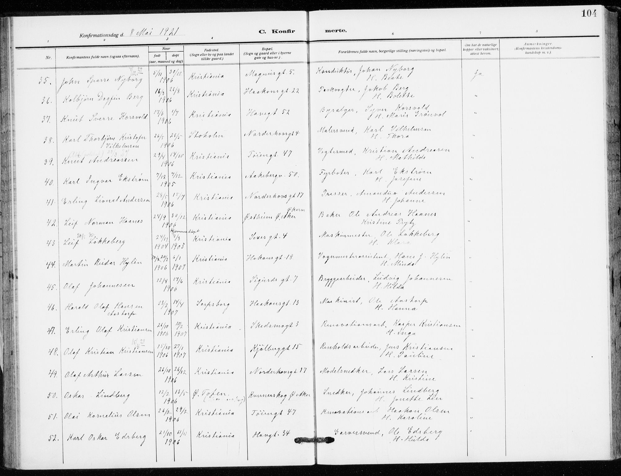 Kampen prestekontor Kirkebøker, AV/SAO-A-10853/F/Fa/L0013: Parish register (official) no. I 13, 1917-1922, p. 104