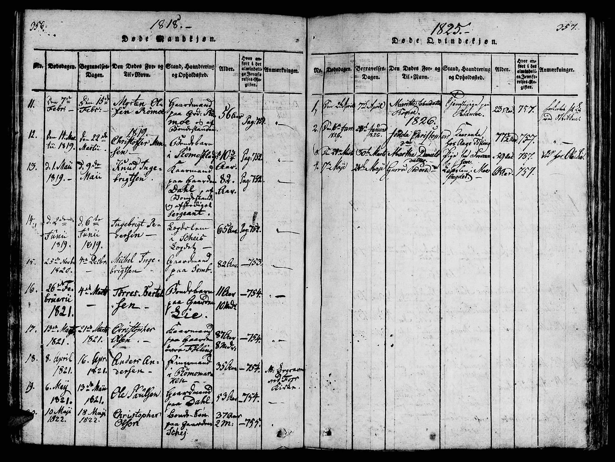 Ministerialprotokoller, klokkerbøker og fødselsregistre - Nord-Trøndelag, SAT/A-1458/746/L0441: Parish register (official) no. 746A03 /4, 1816-1827, p. 356-357