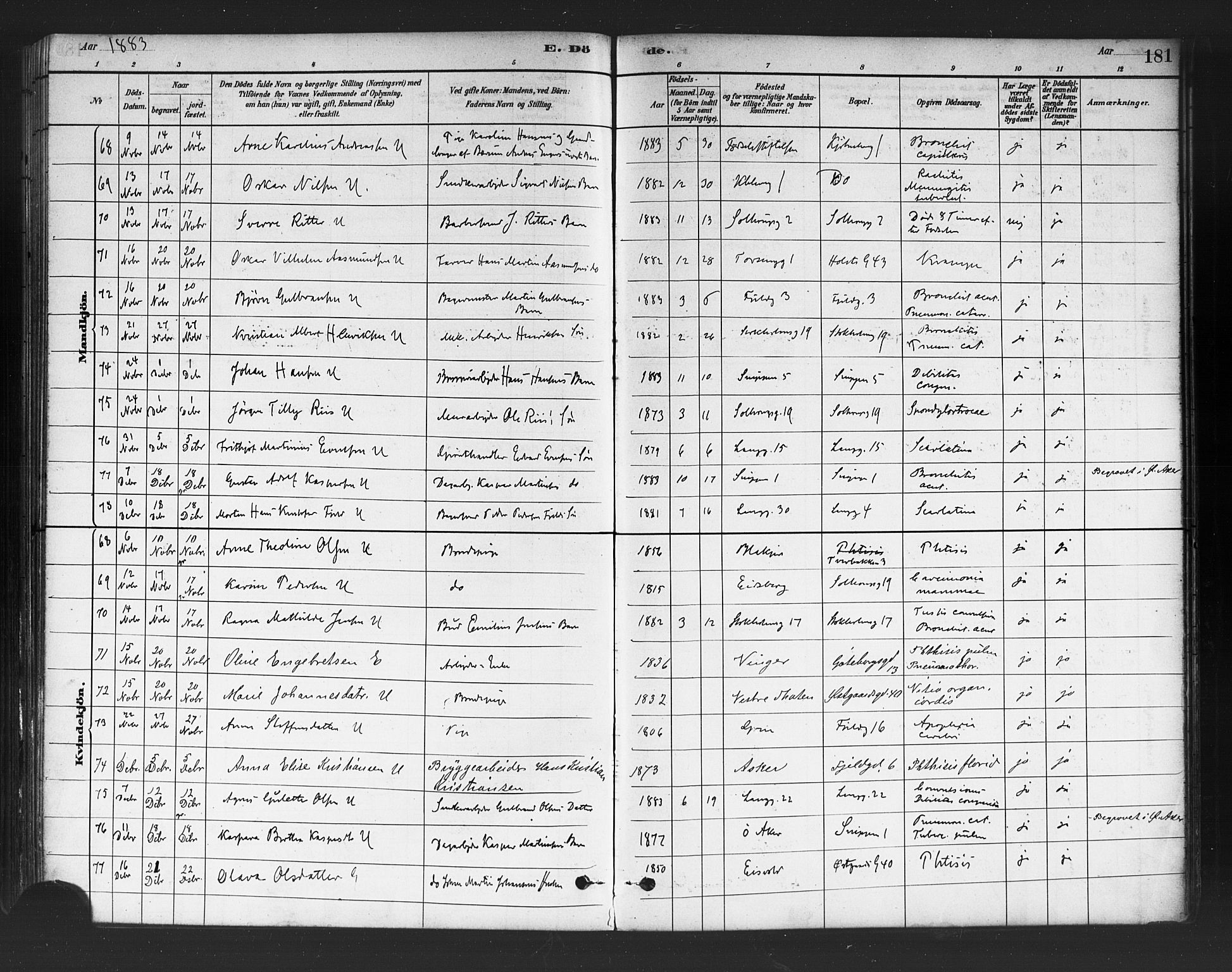 Petrus prestekontor Kirkebøker, SAO/A-10872/F/Fa/L0002: Parish register (official) no. 2, 1881-1896, p. 181