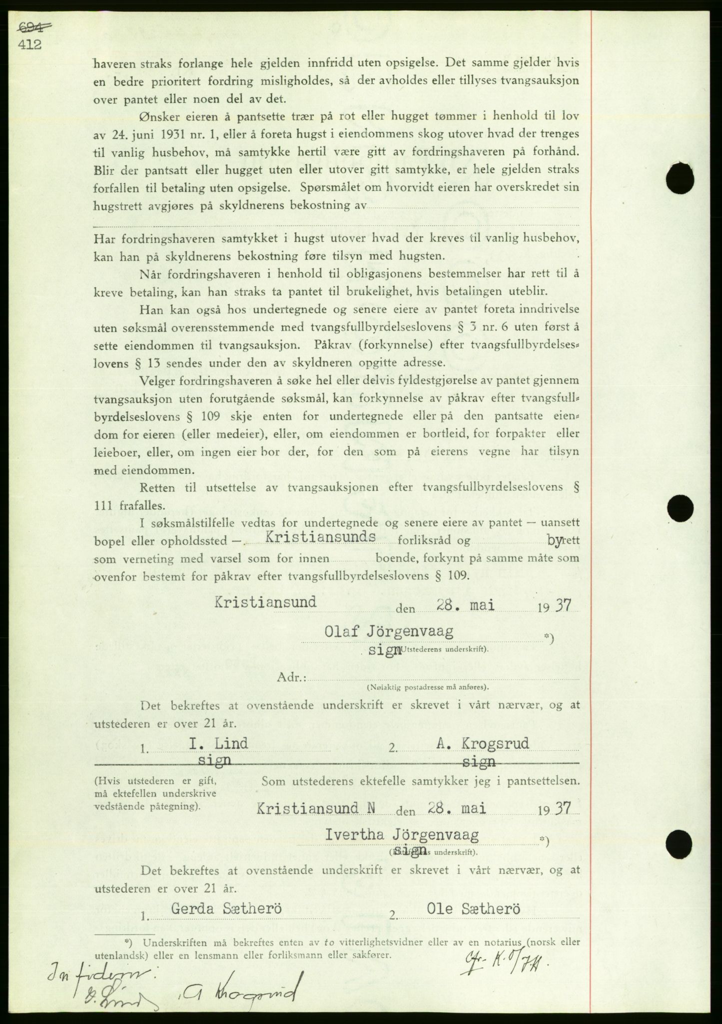 Nordmøre sorenskriveri, AV/SAT-A-4132/1/2/2Ca/L0091: Mortgage book no. B81, 1937-1937, Diary no: : 1445/1937