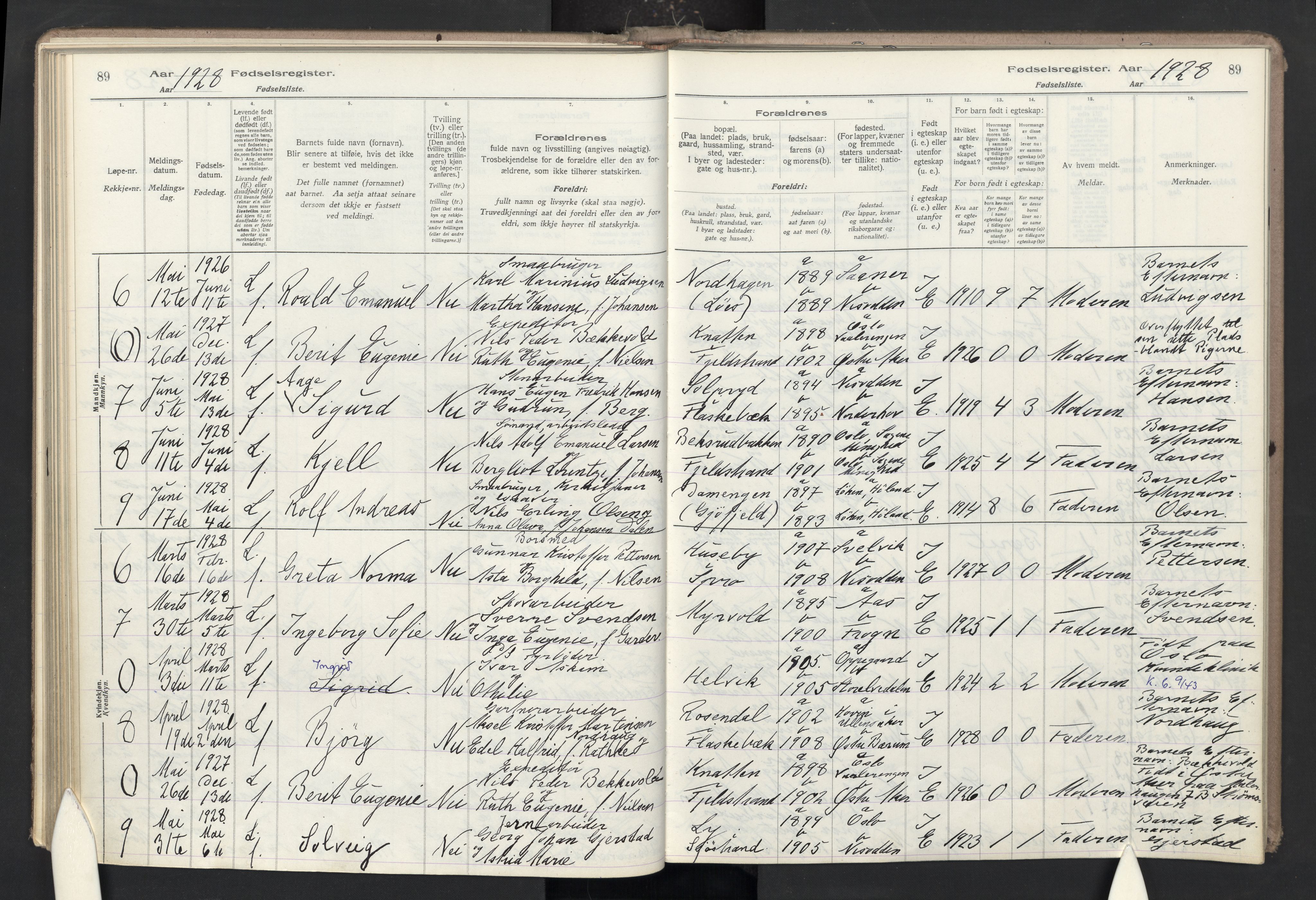 Nesodden prestekontor Kirkebøker, AV/SAO-A-10013/J/Ja/L0001: Birth register no. I 1, 1916-1946, p. 89