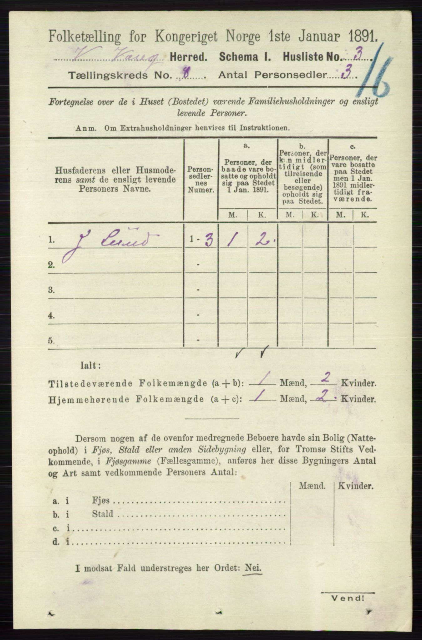 RA, 1891 census for 0545 Vang, 1891, p. 1731