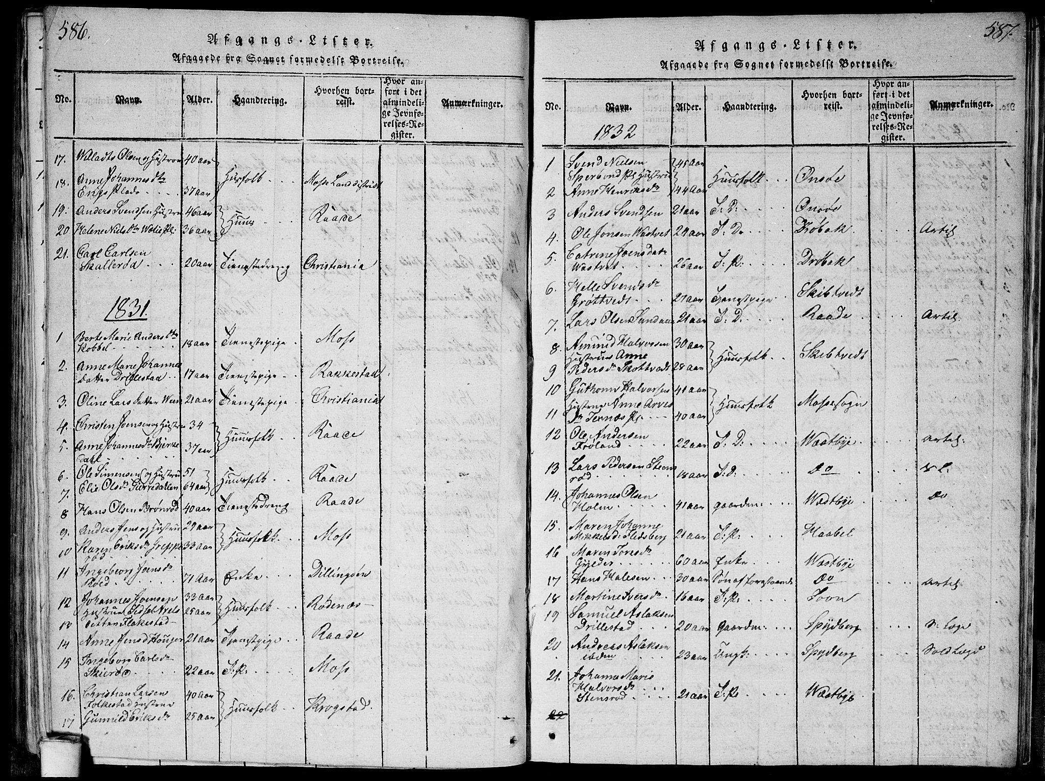Våler prestekontor Kirkebøker, SAO/A-11083/G/Ga/L0001: Parish register (copy) no. I 1, 1815-1839, p. 586-587