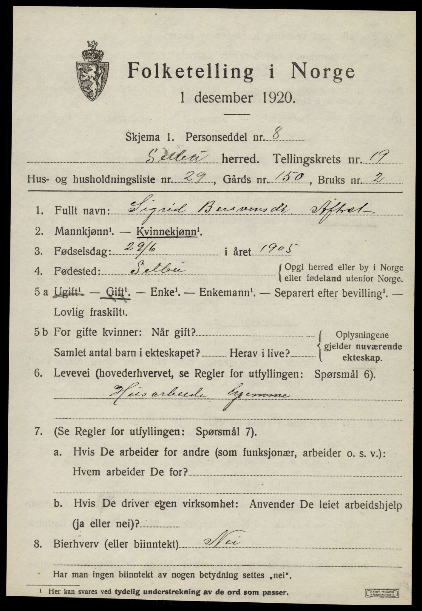 SAT, 1920 census for Selbu, 1920, p. 10204