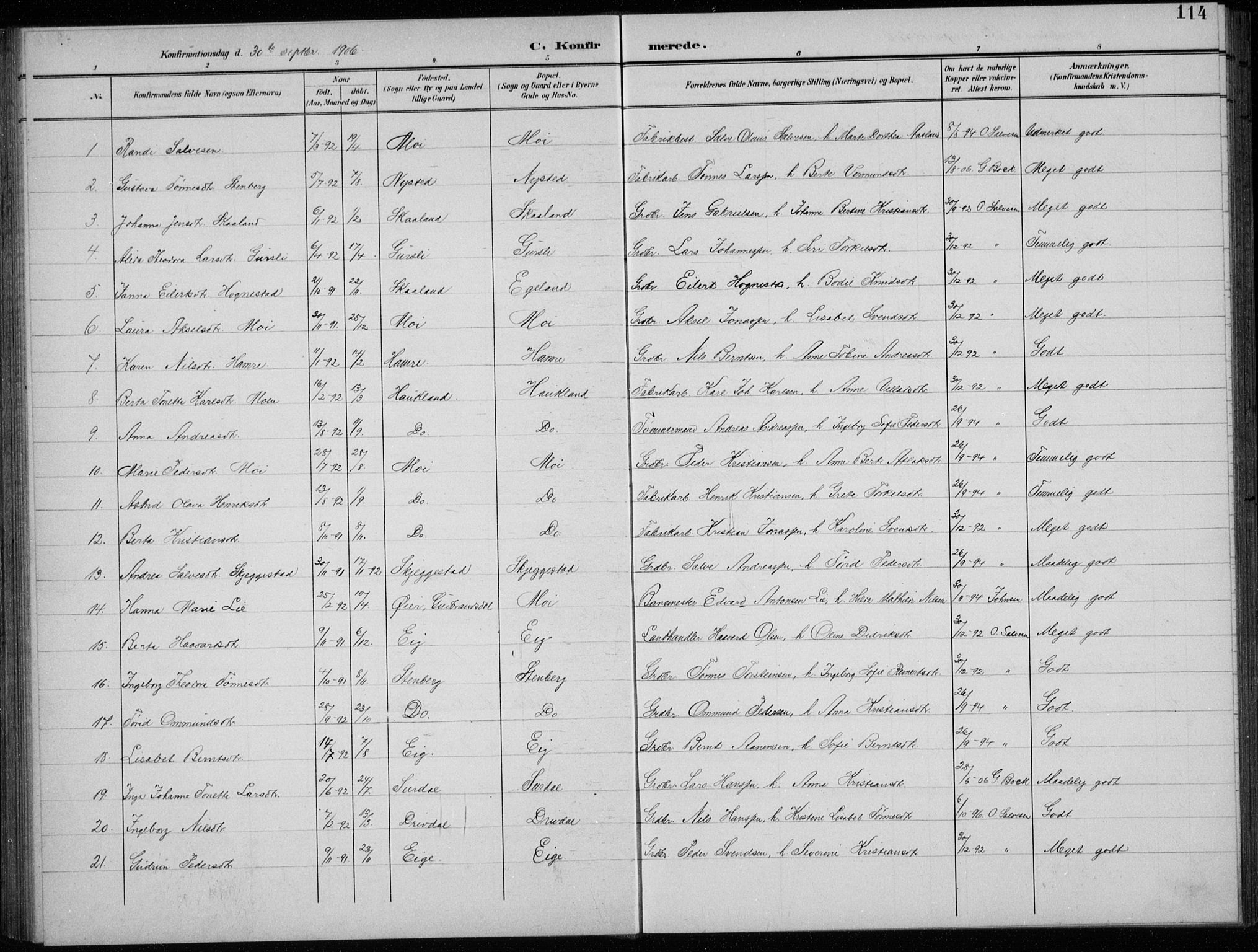 Lund sokneprestkontor, AV/SAST-A-101809/S07/L0008: Parish register (copy) no. B 8, 1902-1936, p. 114