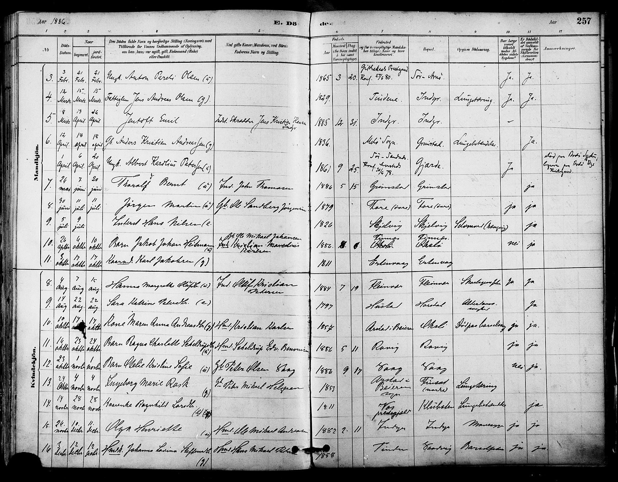 Ministerialprotokoller, klokkerbøker og fødselsregistre - Nordland, SAT/A-1459/805/L0099: Parish register (official) no. 805A06, 1880-1891, p. 257