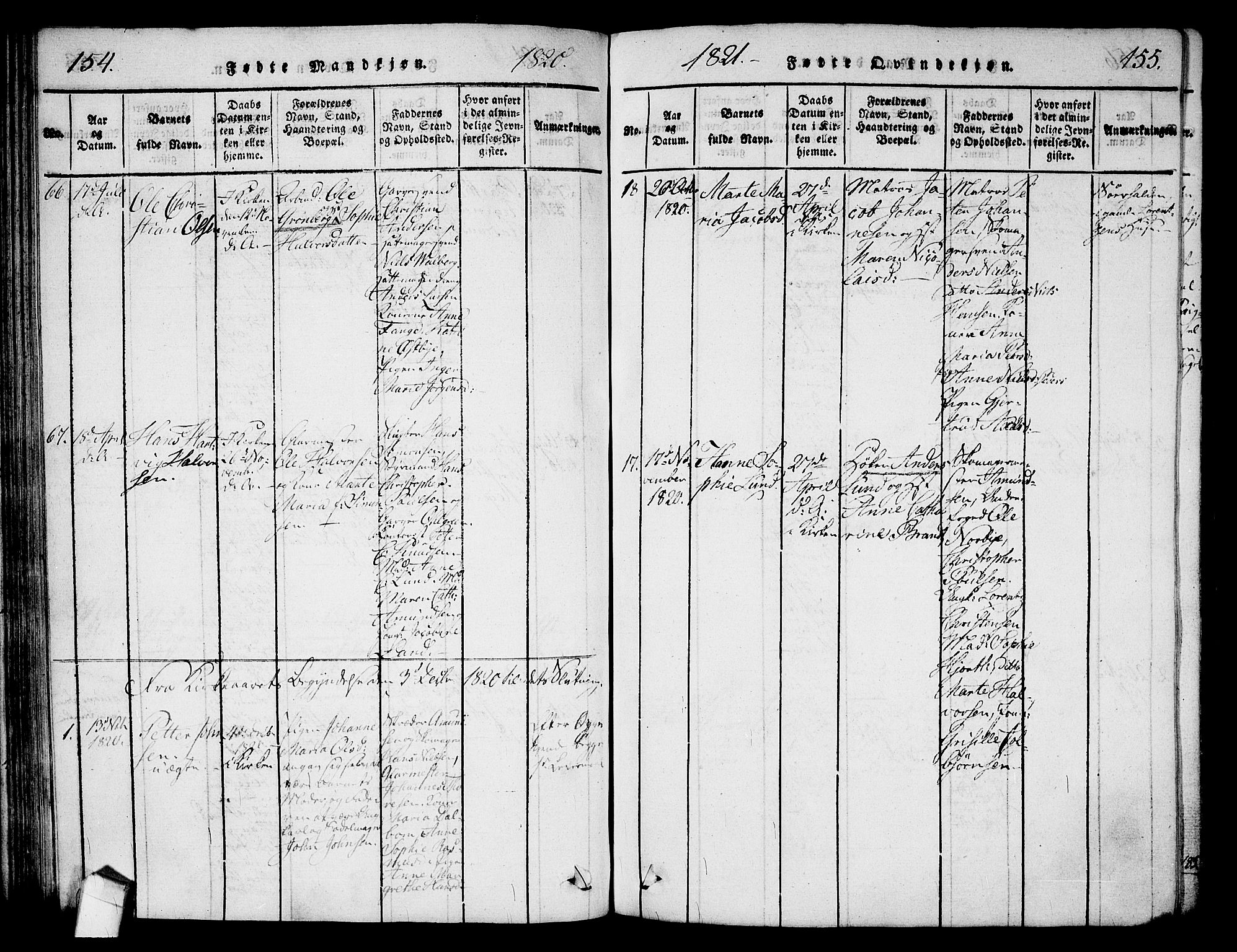Halden prestekontor Kirkebøker, SAO/A-10909/G/Ga/L0001: Parish register (copy) no. 1, 1815-1833, p. 154-155