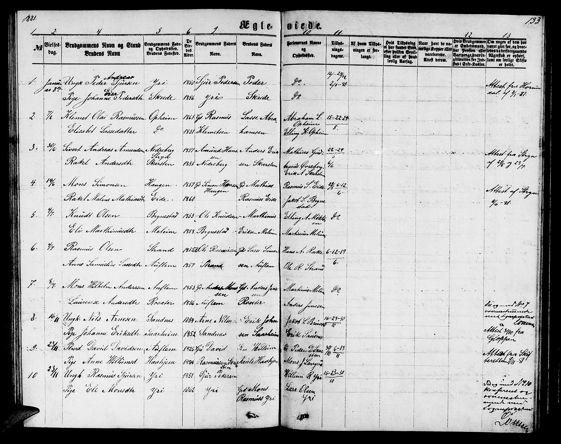 Innvik sokneprestembete, AV/SAB-A-80501: Parish register (copy) no. B 2, 1864-1885, p. 133