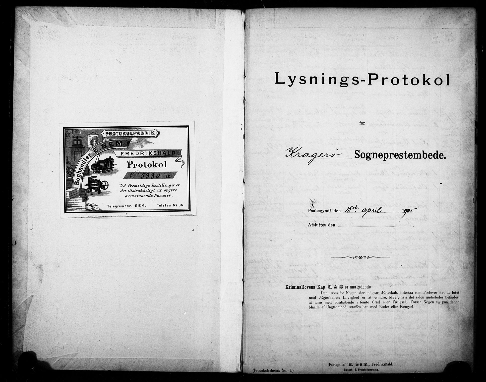 Kragerø kirkebøker, SAKO/A-278/H/Ha/L0001: Banns register no. I 1, 1905-1918