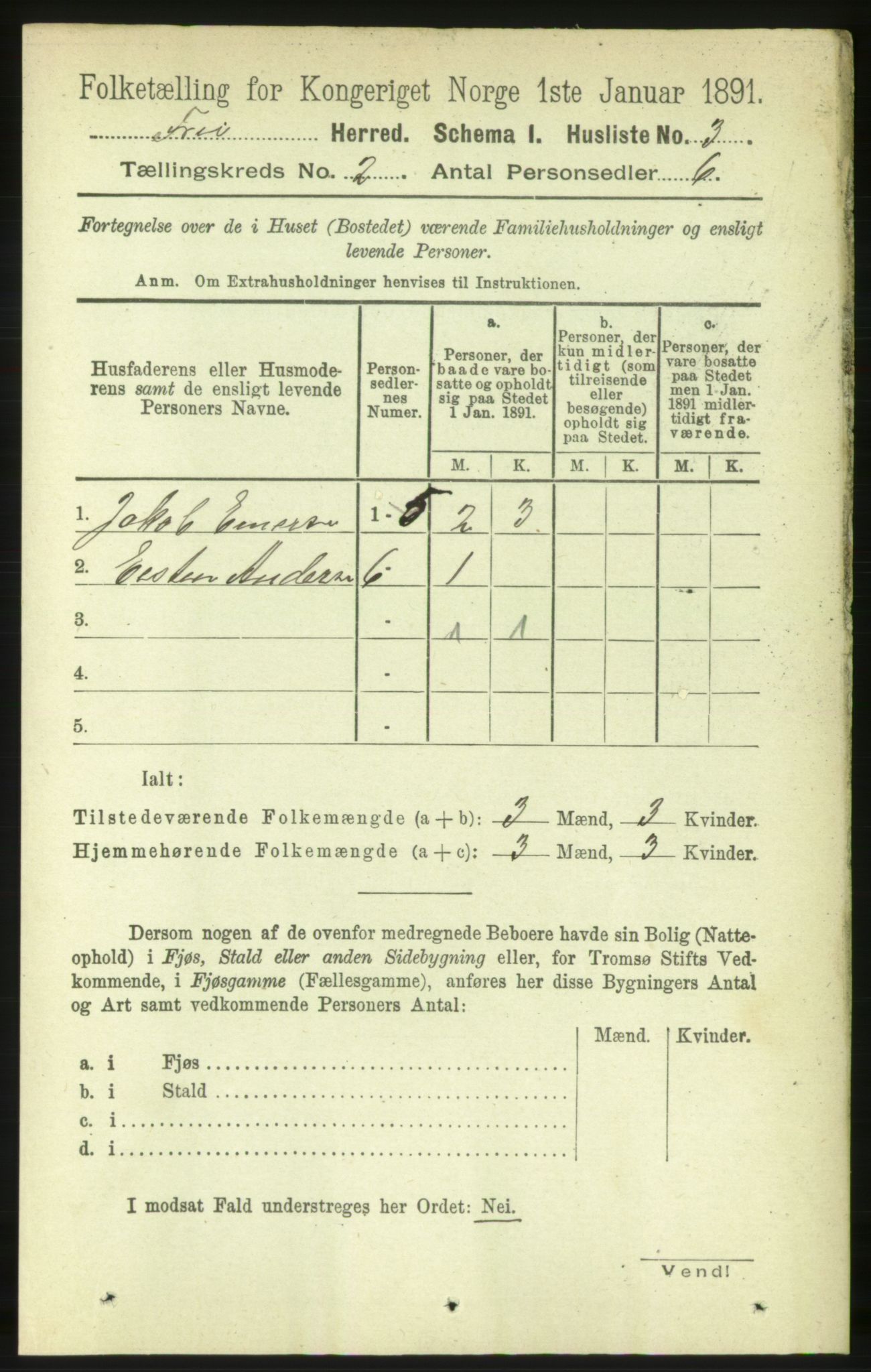 RA, 1891 census for 1556 Frei, 1891, p. 672