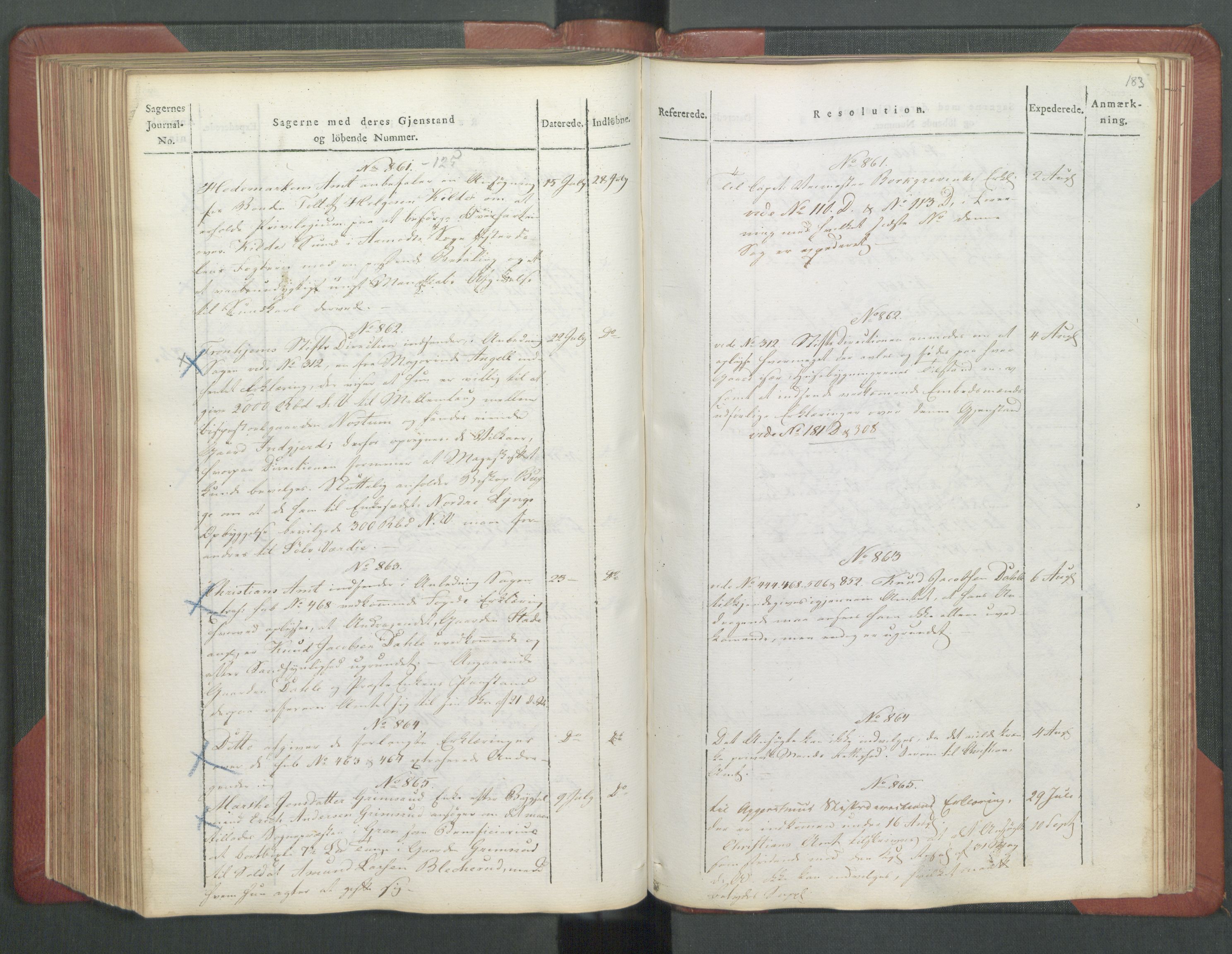 Departementene i 1814, AV/RA-S-3899/Fb/L0029: Journal A 1-900 (ekstraktprotokoll), 1814, p. 183