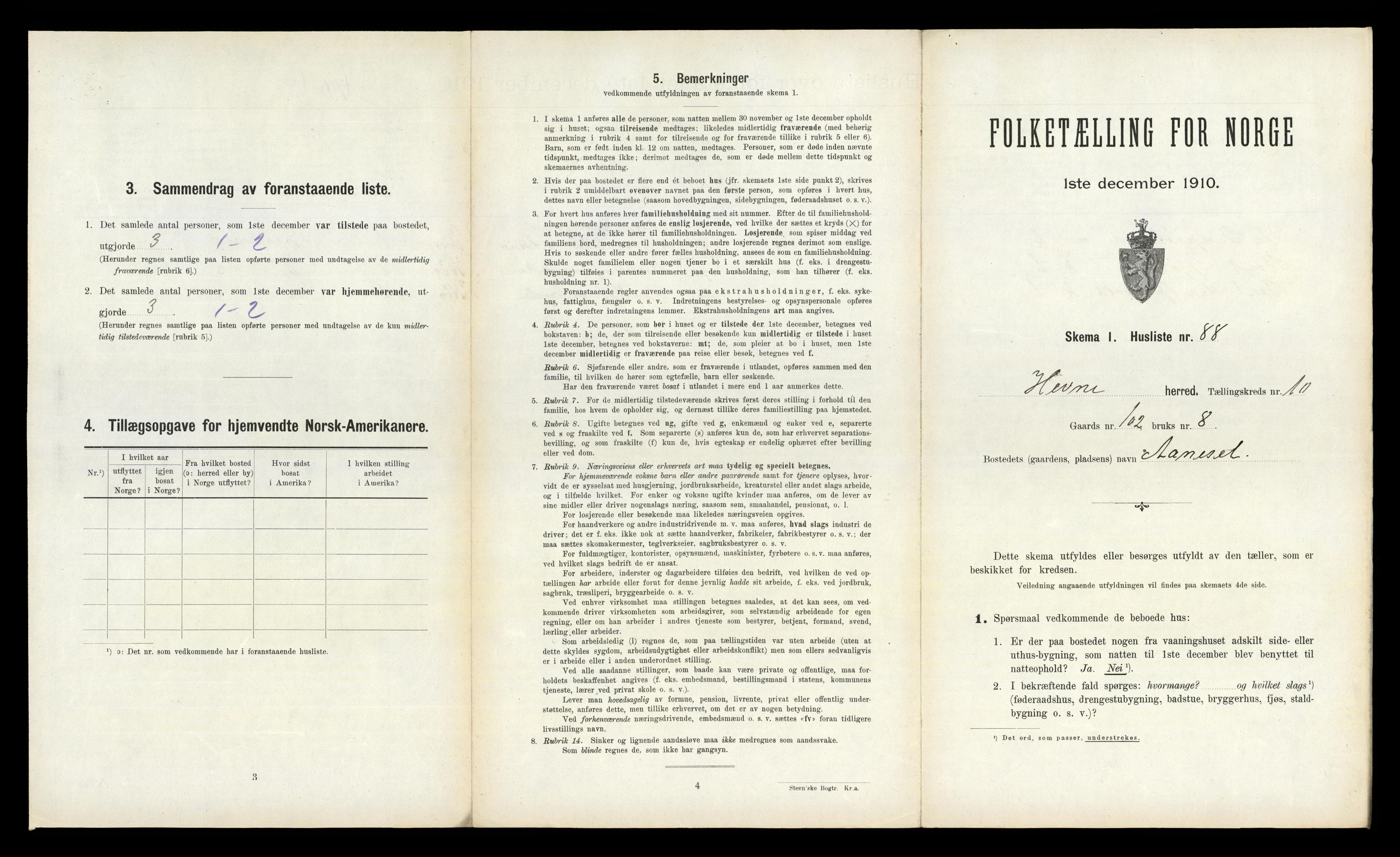 RA, 1910 census for Hemne, 1910, p. 1339