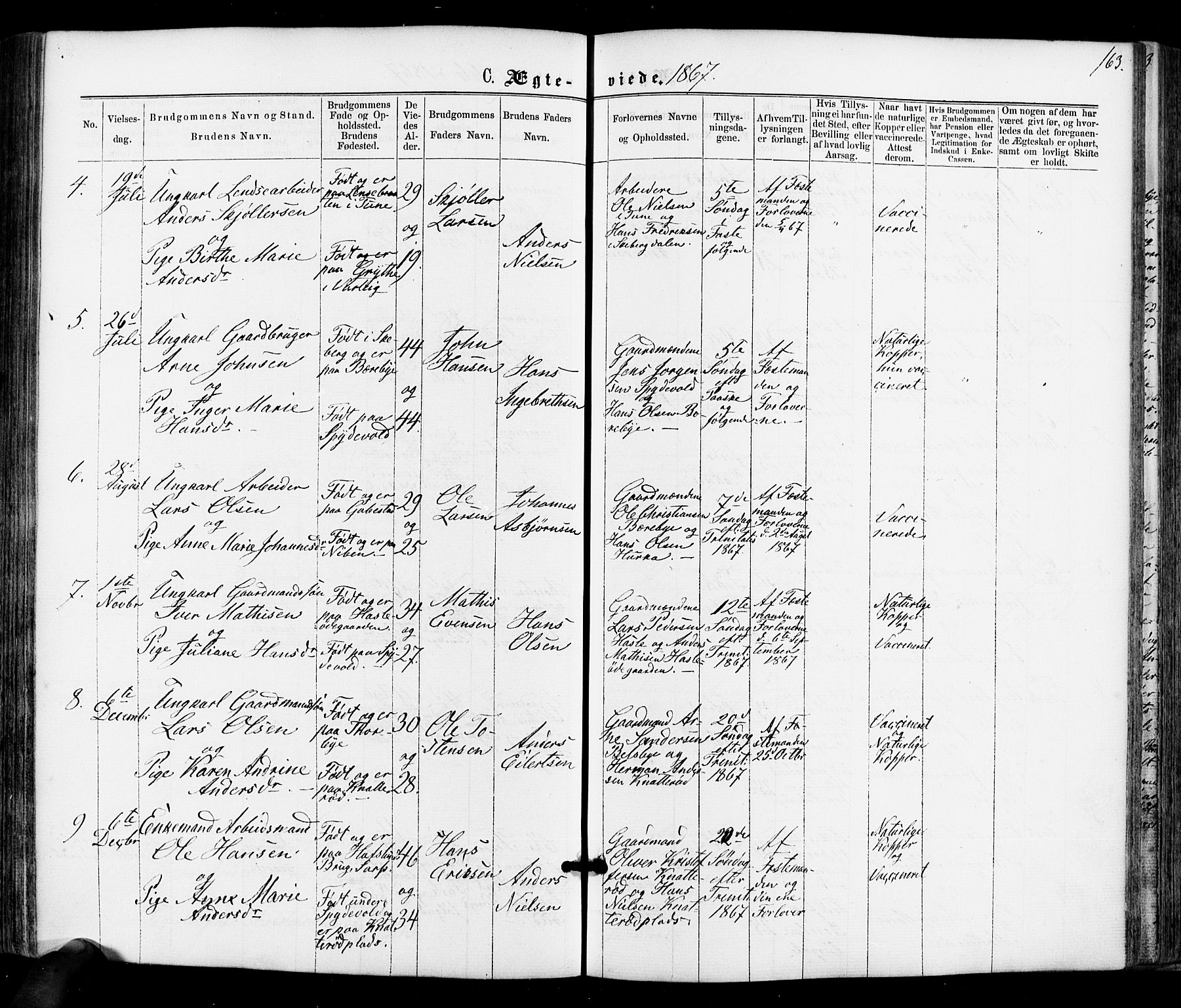 Varteig prestekontor Kirkebøker, SAO/A-10447a/F/Fa/L0001: Parish register (official) no. 1, 1861-1877, p. 163