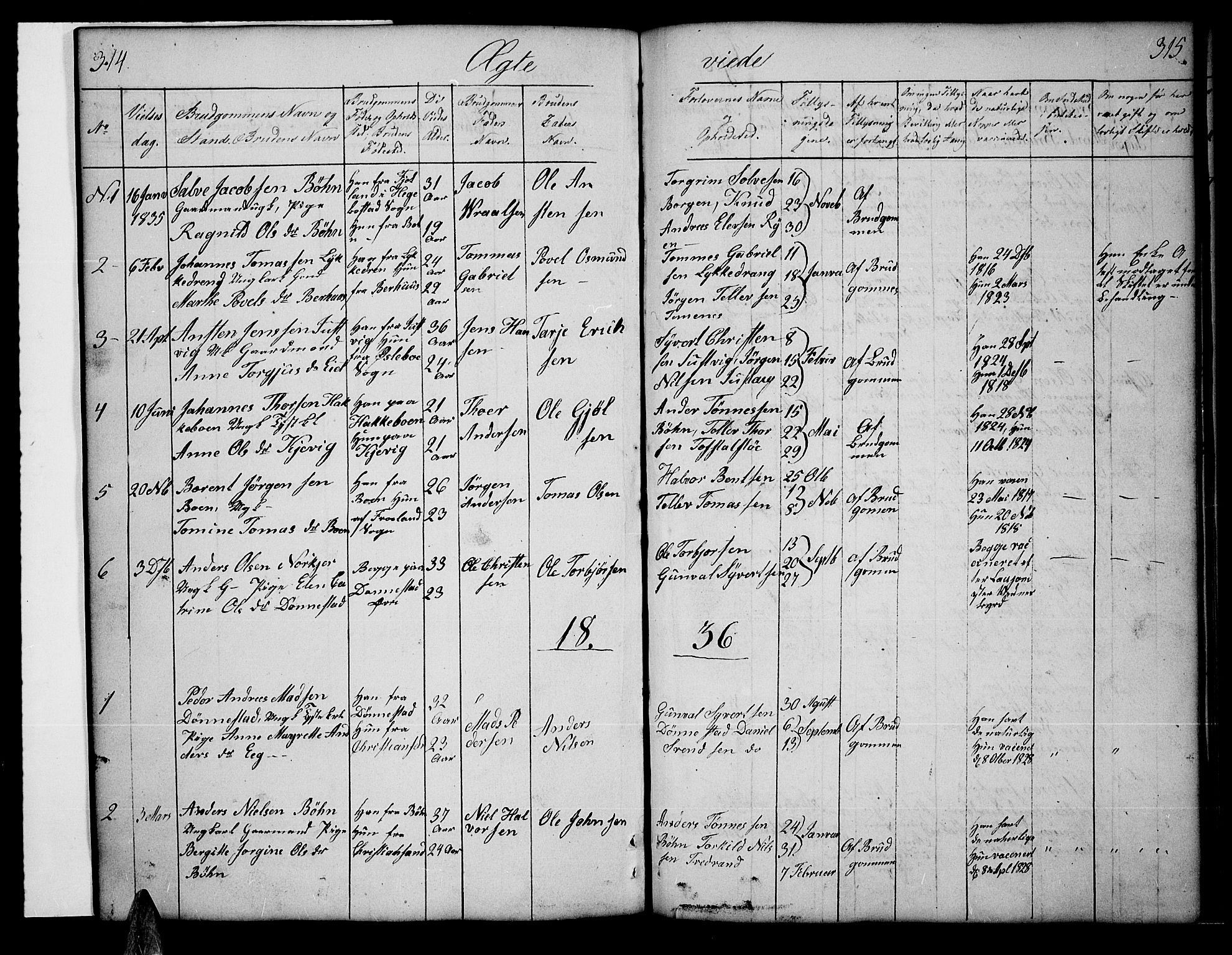 Tveit sokneprestkontor, SAK/1111-0043/F/Fb/L0002: Parish register (copy) no. B 2, 1835-1854, p. 314-315