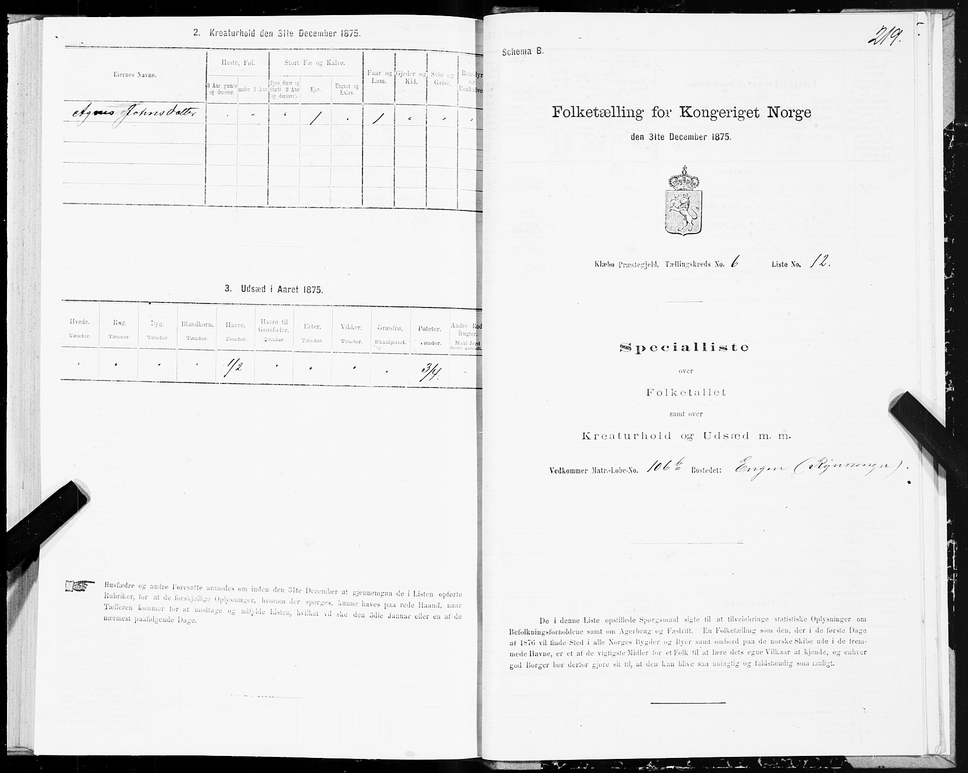 SAT, 1875 census for 1662P Klæbu, 1875, p. 2219