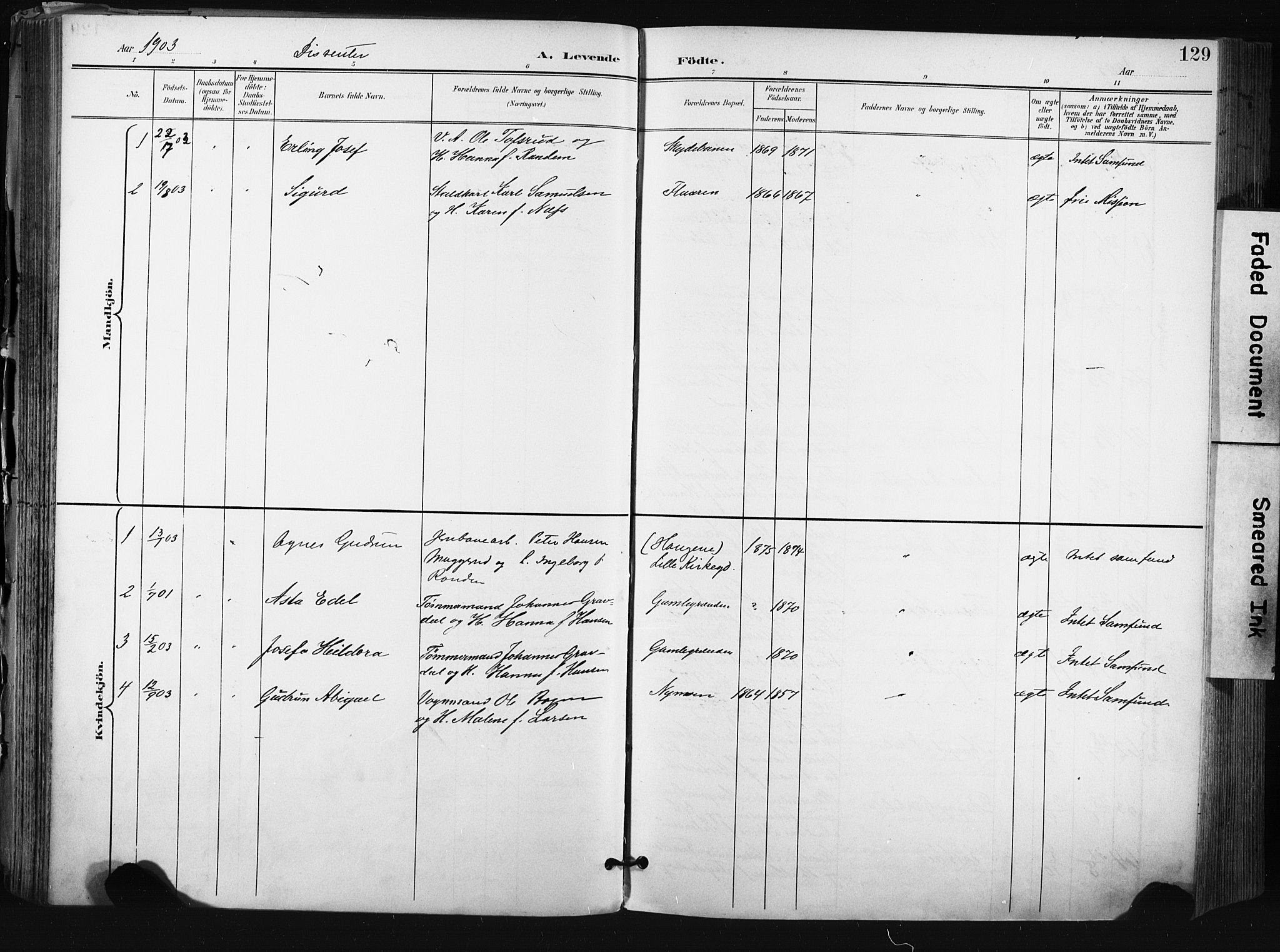 Kongsberg kirkebøker, AV/SAKO-A-22/F/Fb/L0003: Parish register (official) no. II 3, 1896-1905, p. 129