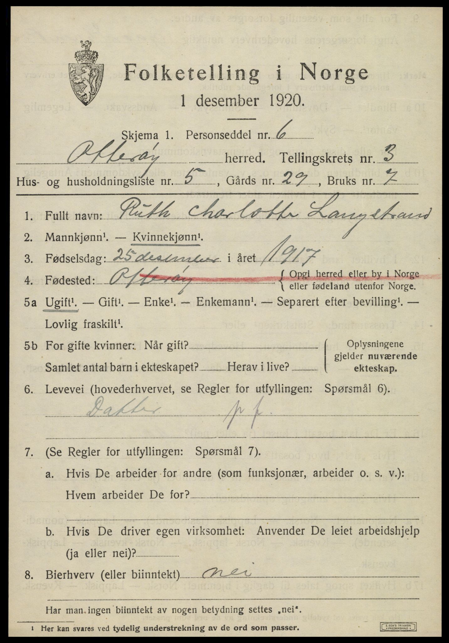 SAT, 1920 census for Otterøy, 1920, p. 1467