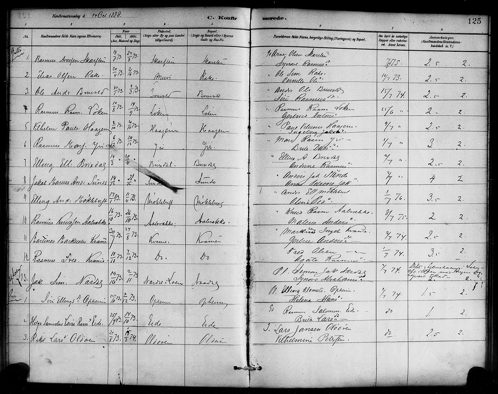 Innvik sokneprestembete, SAB/A-80501: Parish register (official) no. C 1, 1879-1900, p. 125