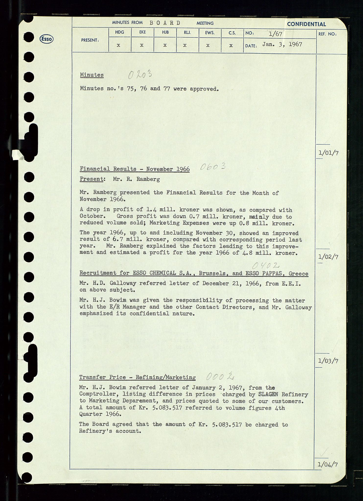 Pa 0982 - Esso Norge A/S, AV/SAST-A-100448/A/Aa/L0002/0003: Den administrerende direksjon Board minutes (styrereferater) / Den administrerende direksjon Board minutes (styrereferater), 1967, p. 2