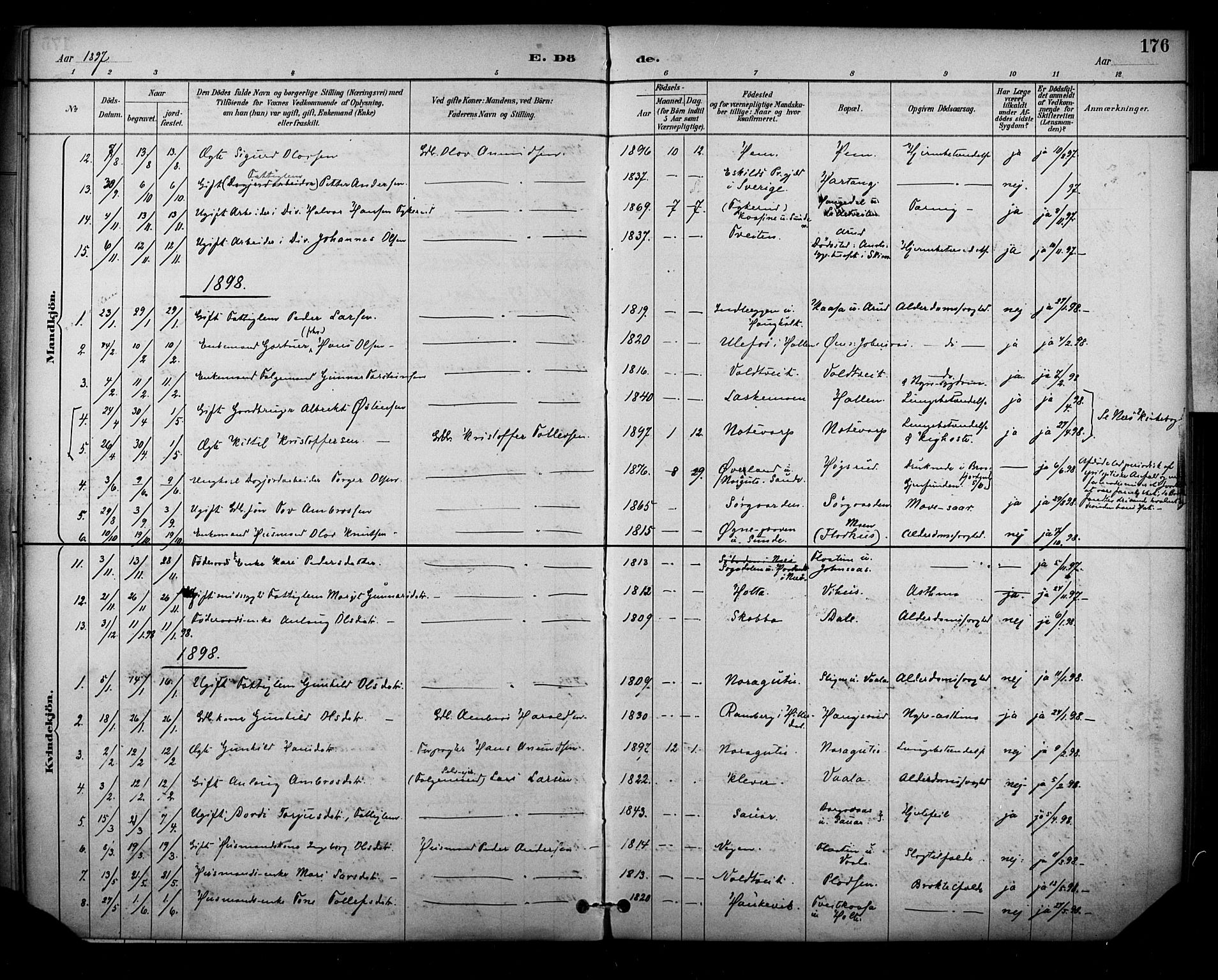 Sauherad kirkebøker, SAKO/A-298/F/Fa/L0009: Parish register (official) no. I 9, 1887-1912, p. 176