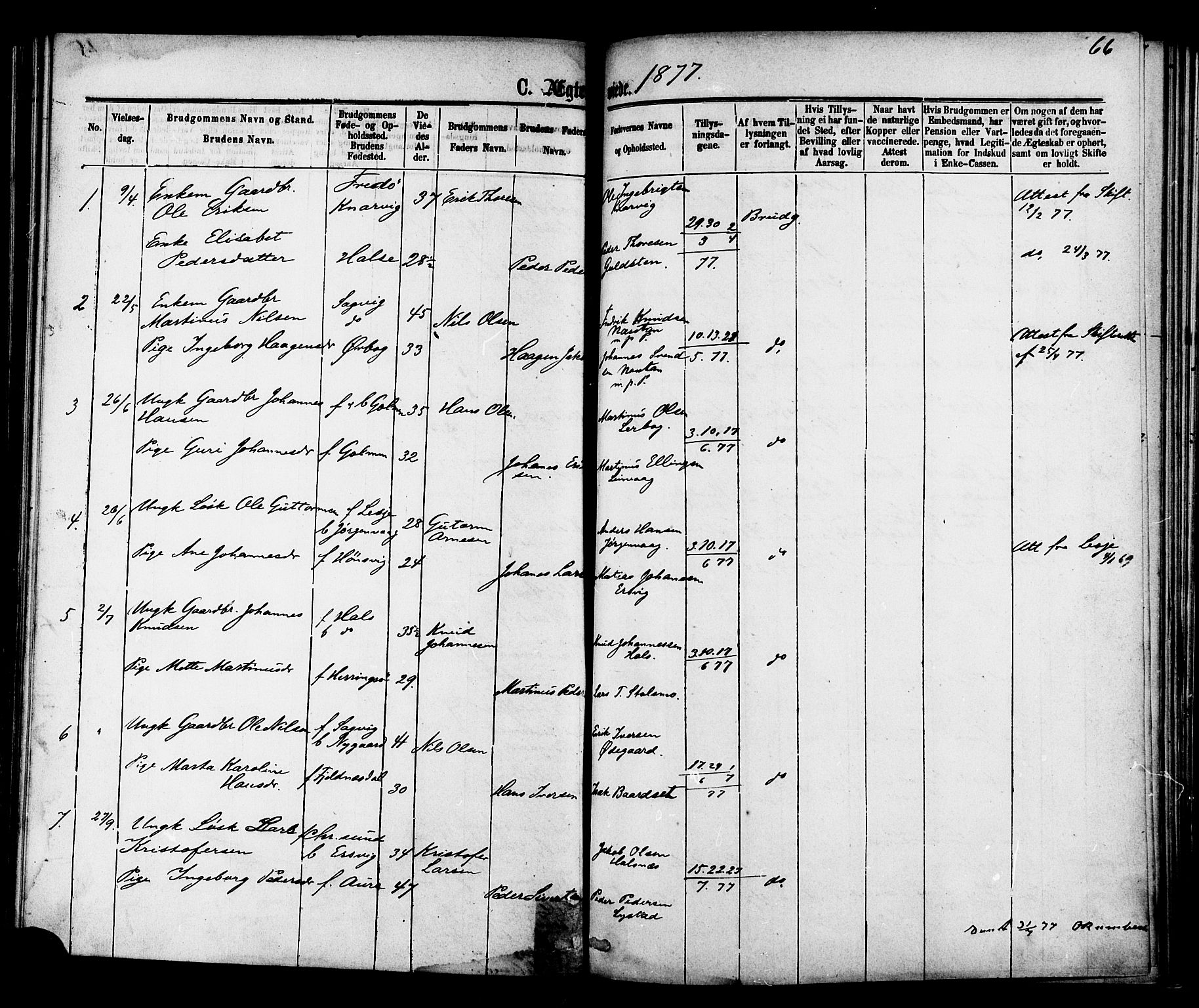 Ministerialprotokoller, klokkerbøker og fødselsregistre - Møre og Romsdal, AV/SAT-A-1454/577/L0895: Parish register (official) no. 577A02, 1875-1879, p. 66